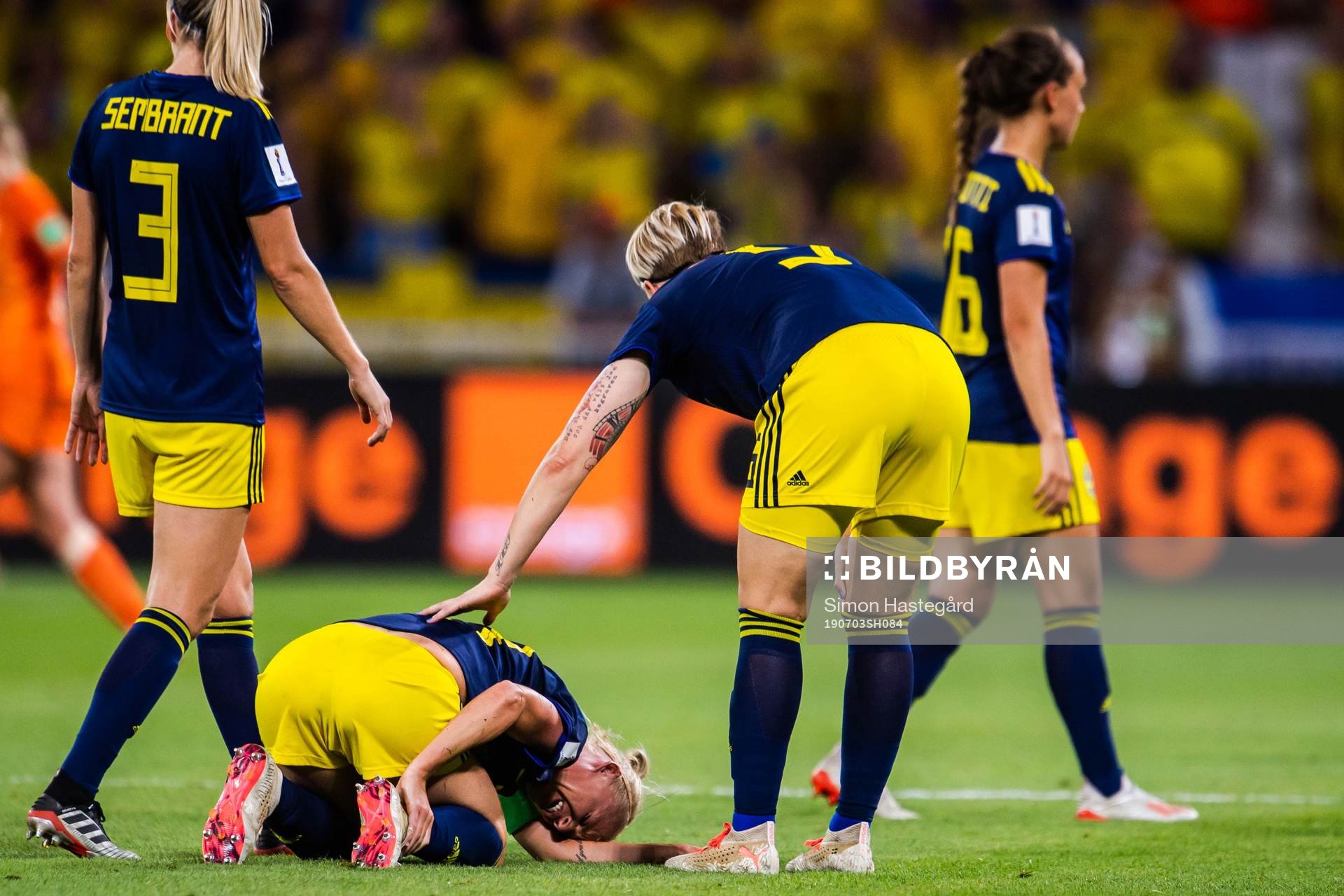 Caroline Seger of Sweden in pain