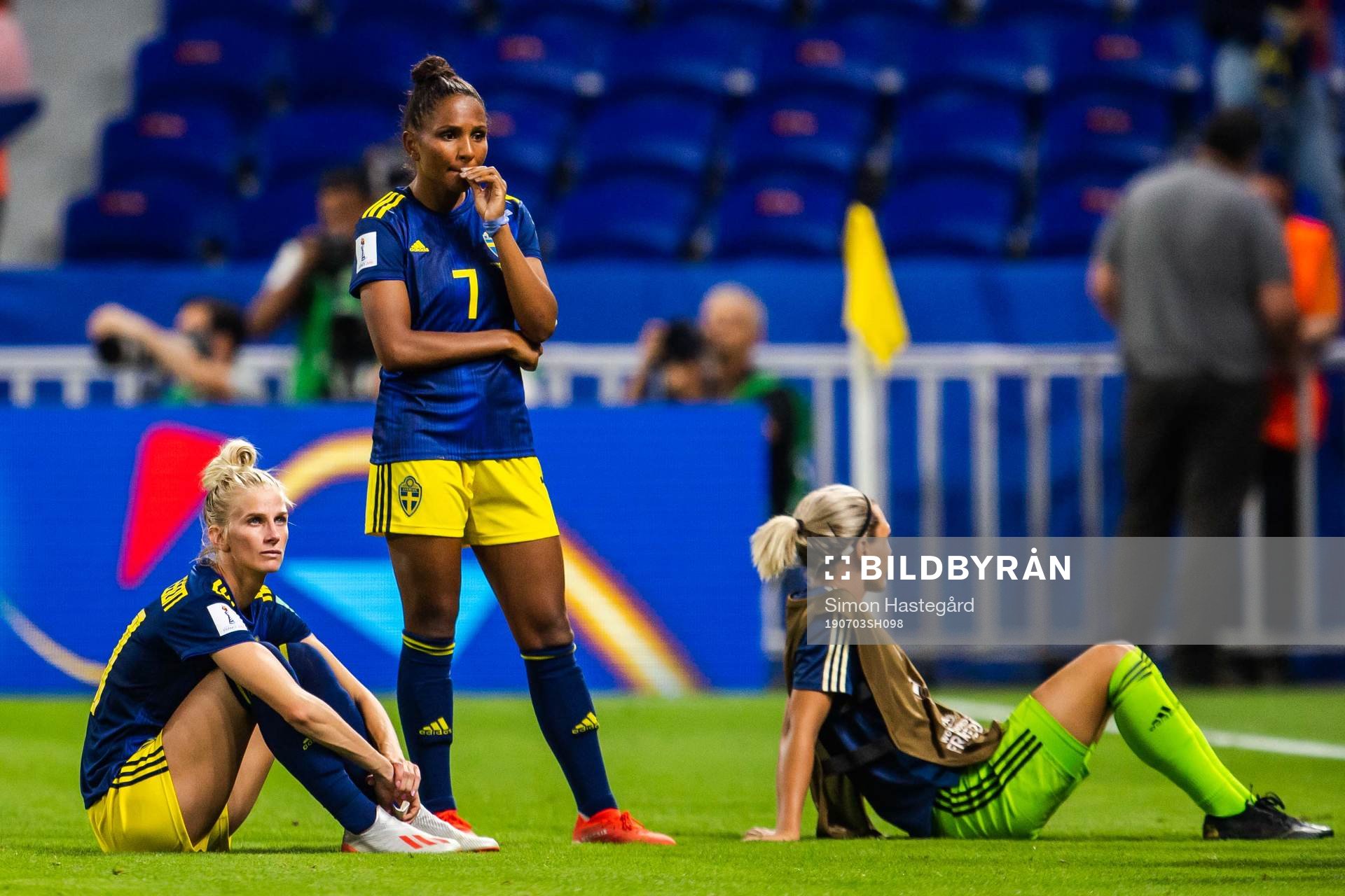 Sofia Jakobsson, Madelen Janogy and goalkeeper Jennifer