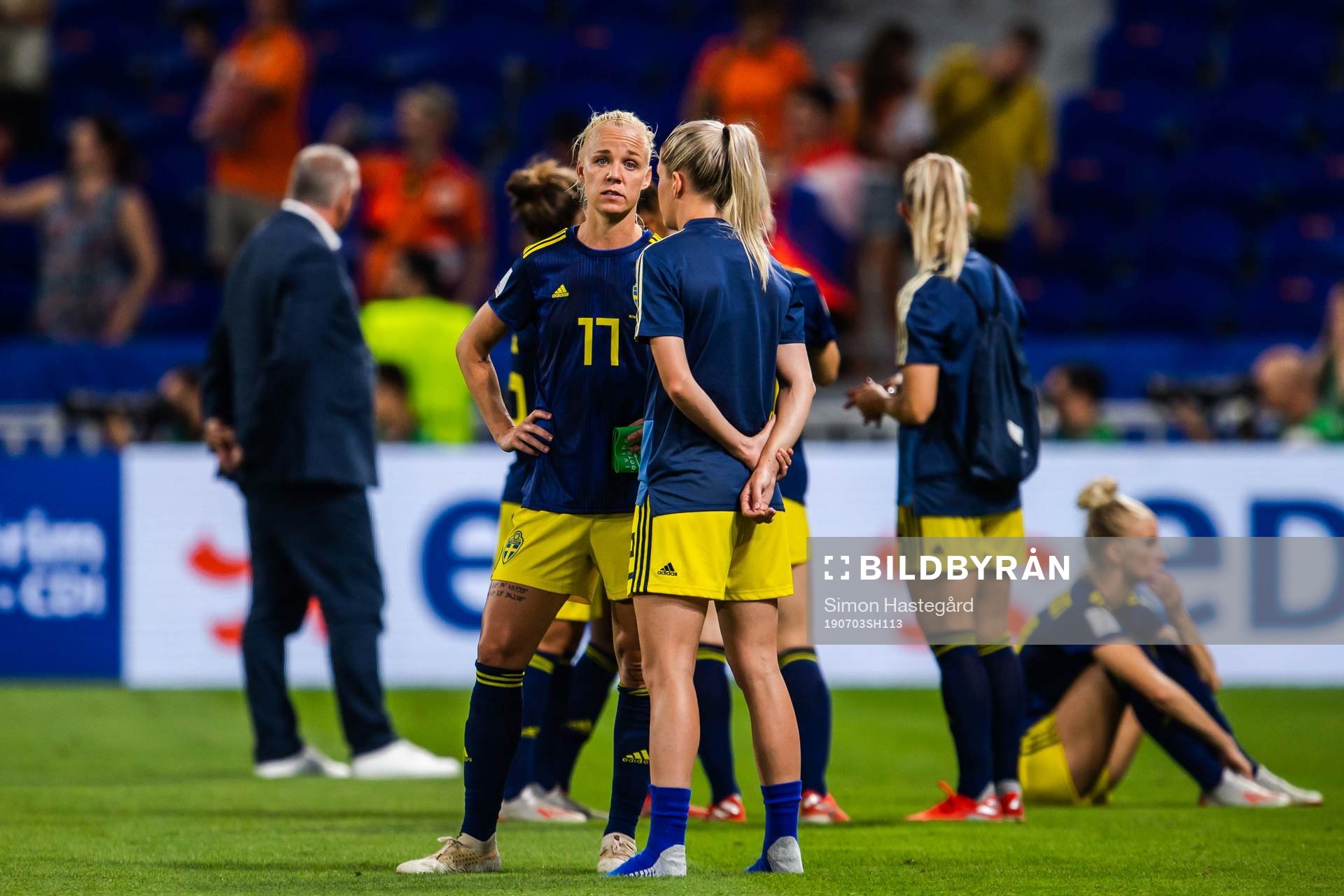 Caroline Seger and Olivia Schough of Sweden look dejected