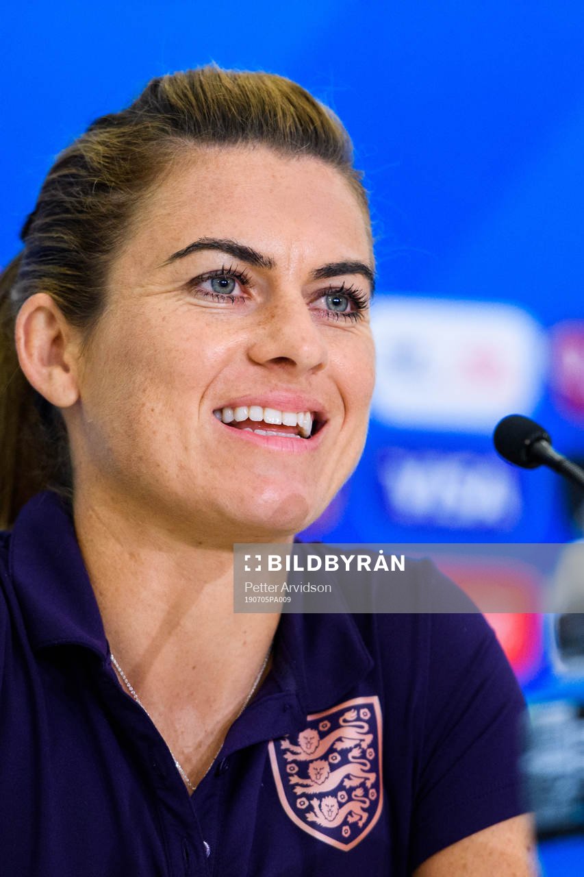 Karen Julia Carney of England during a press conference on July 5, 2019 in Nice.