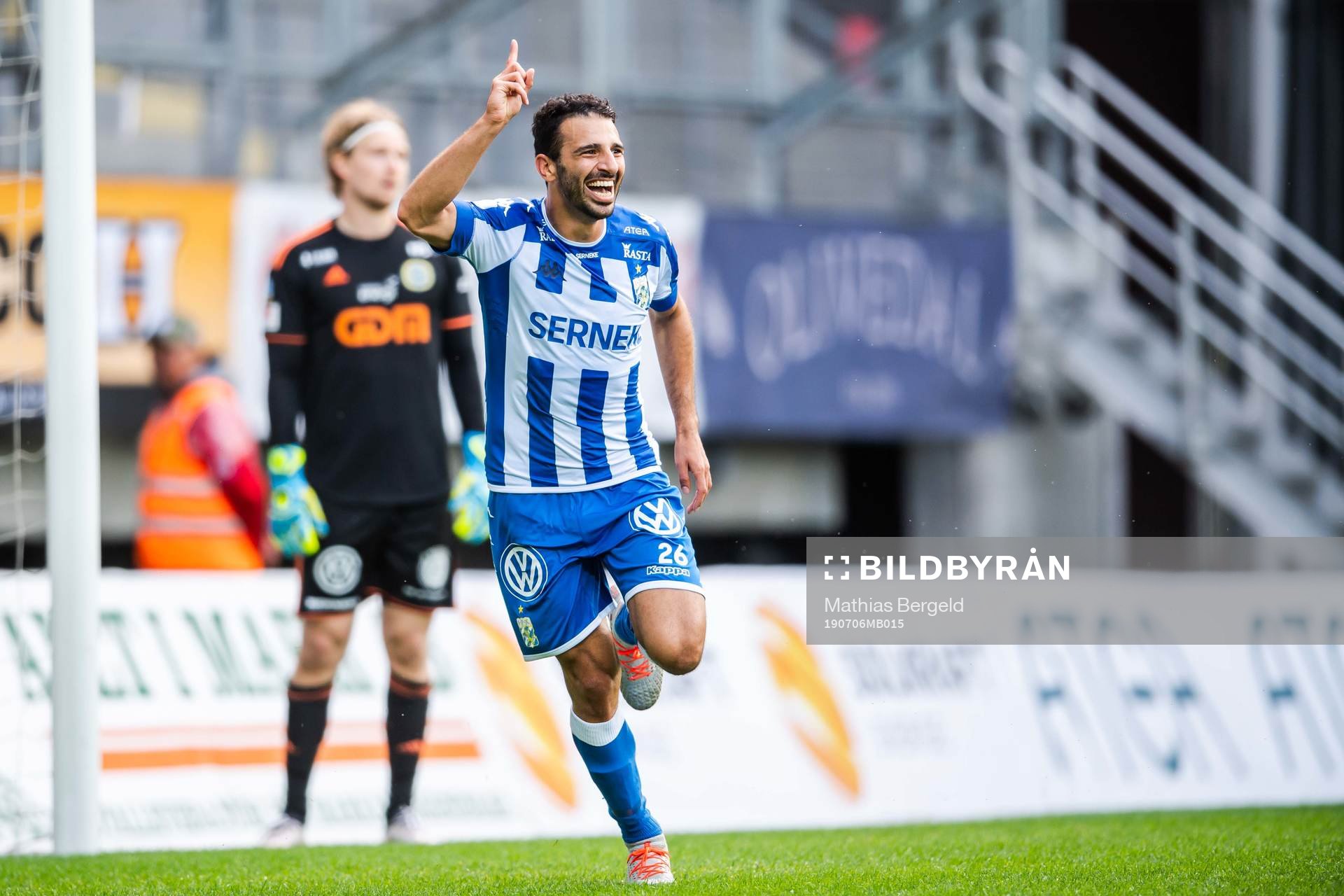 IFK Göteborgs André Calisir jublar efter 2-0 under fotbollsmatchen i Allsvenskan mellan IFK Göteborg och GIF Sundsvall den 6 juli 2019 i Göteborg.