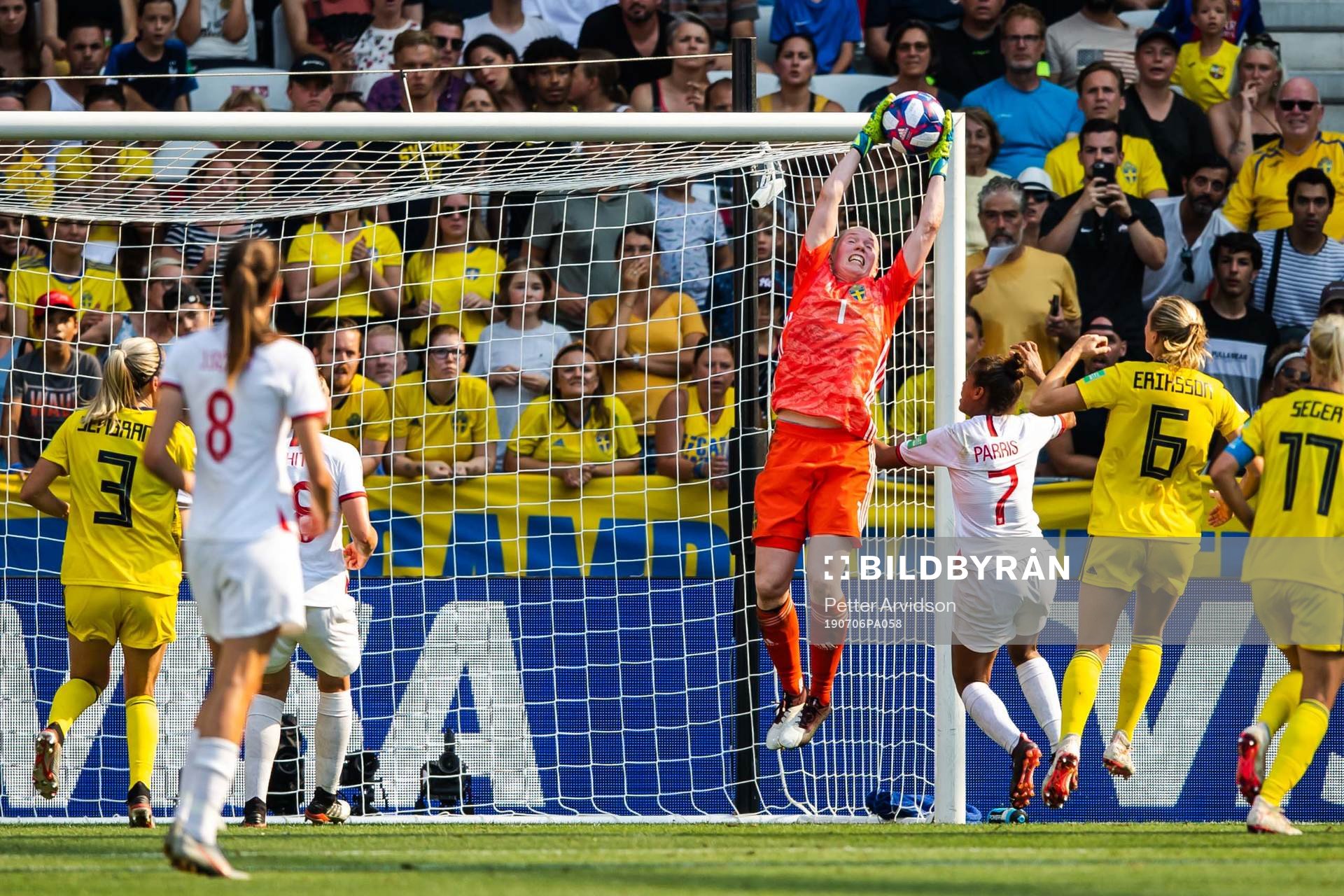 Goalkeeper Hedvig Lindahl of Sweden with a save