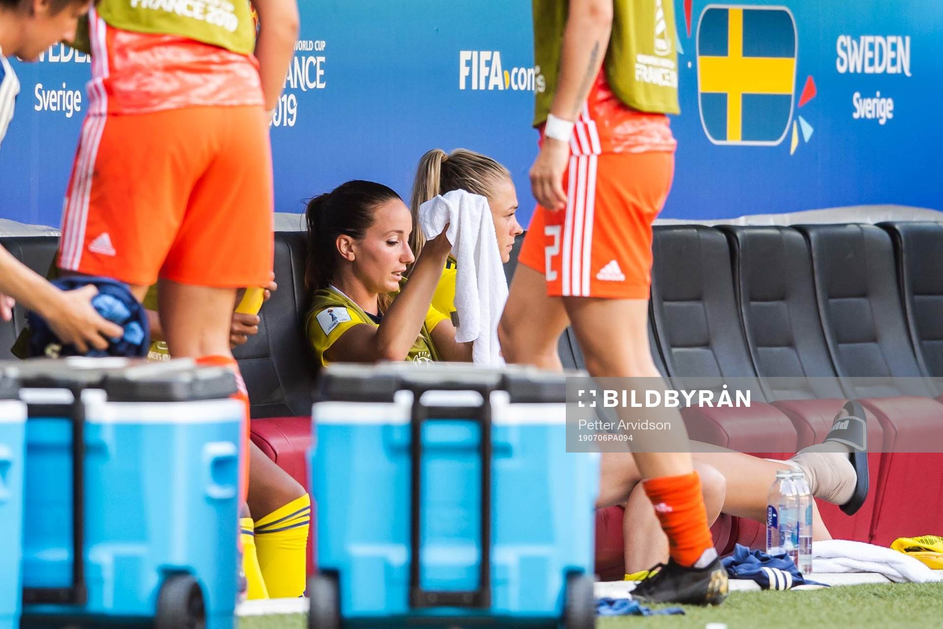 Substitutes Kosovare Asllani and Fridolina Rolfö of Sweden