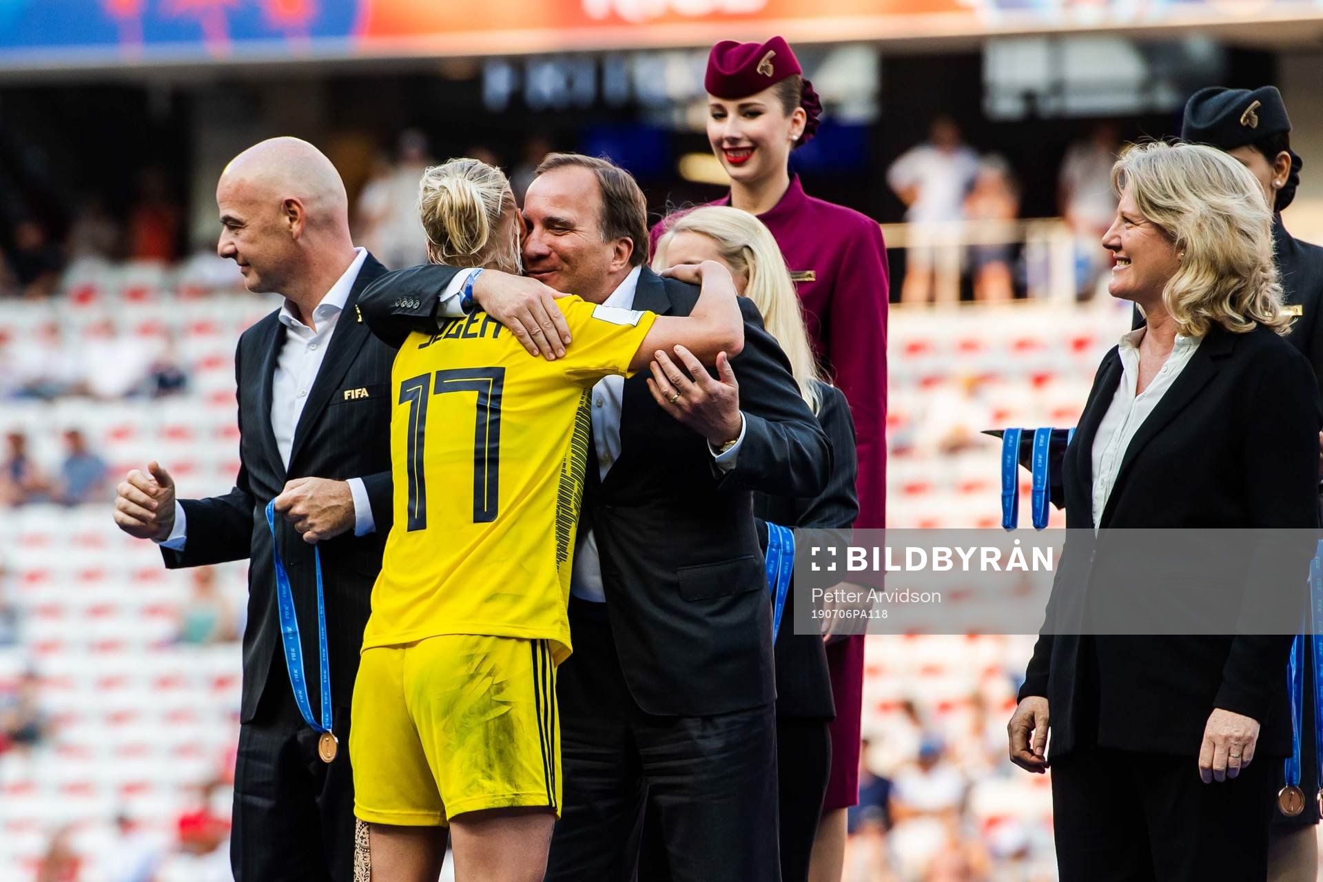 Caroline Seger of Sweden and prime minister Stefan Löfven