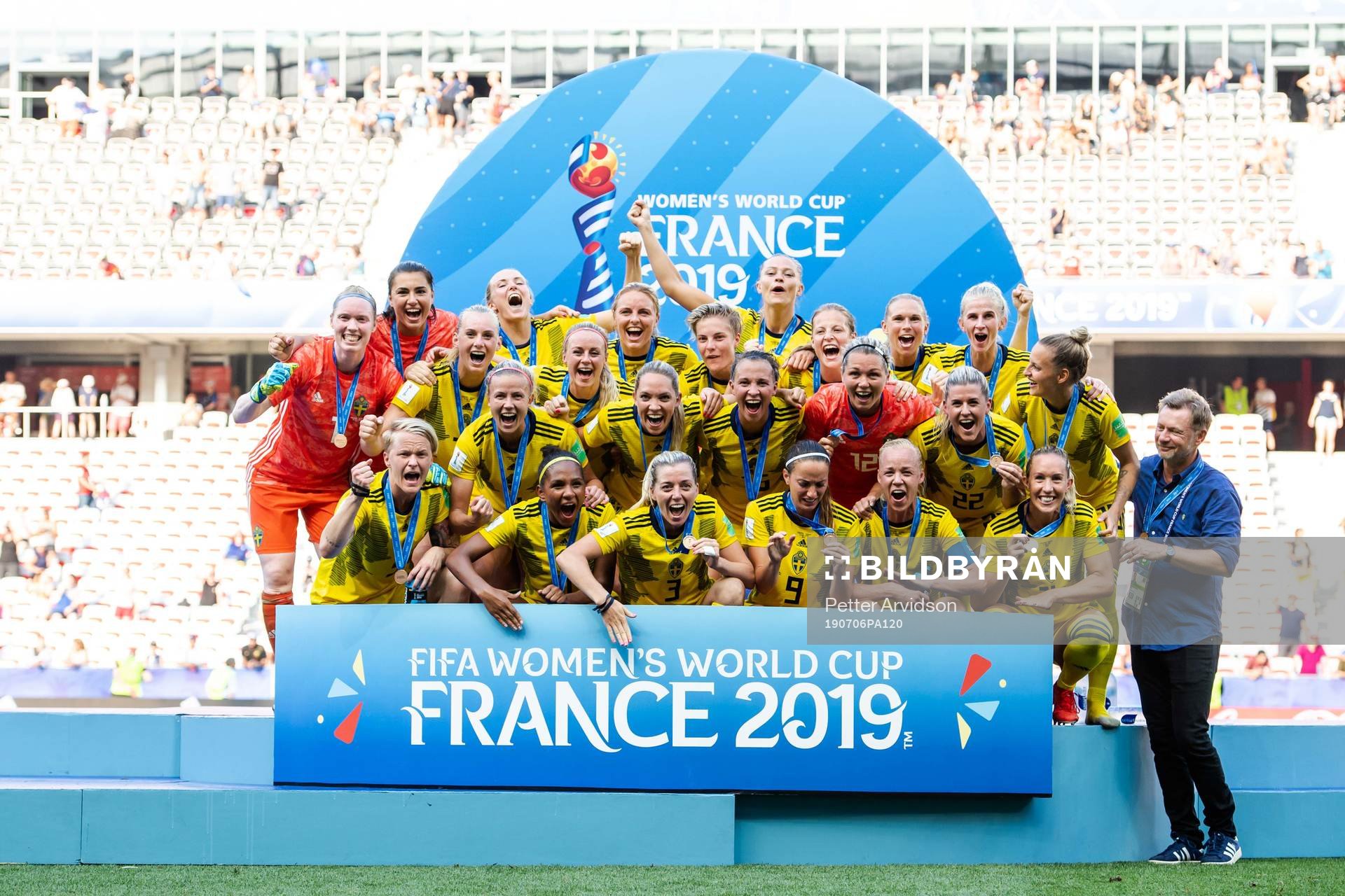 Players of Sweden celebrate with their bronze medals