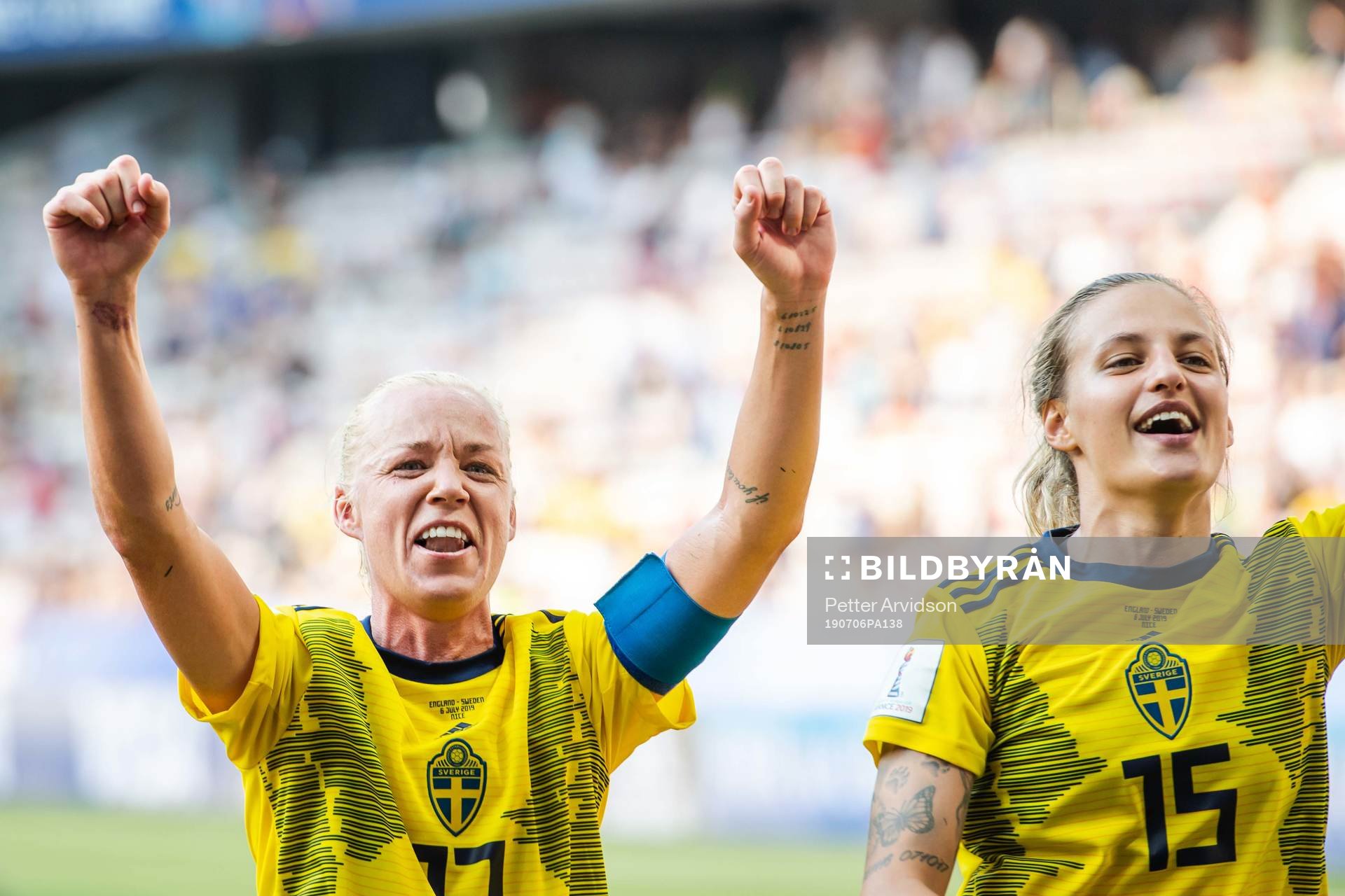 Caroline Seger and Nathalie Björn of Sweden celebrate