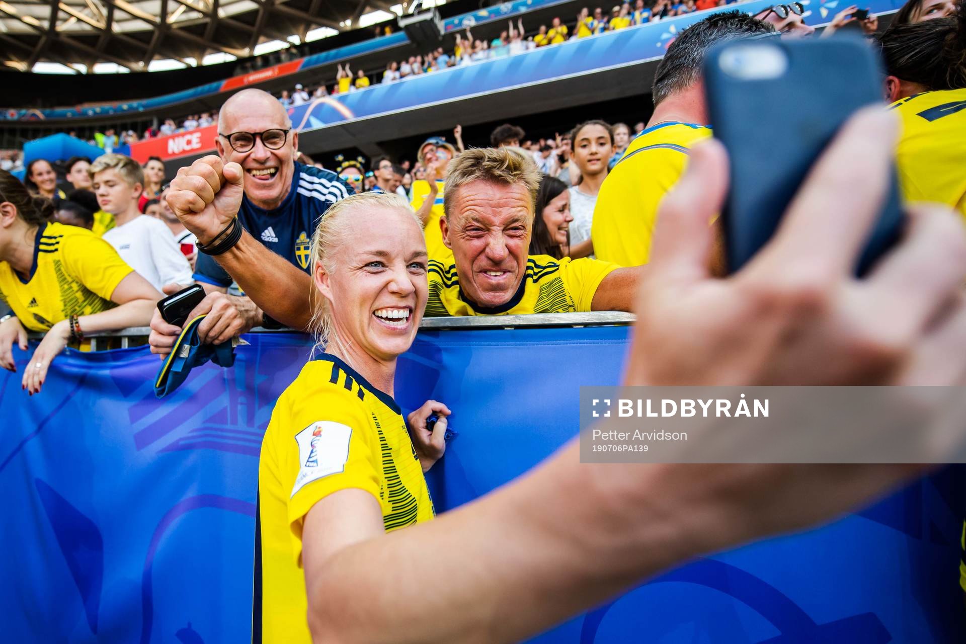 Caroline Seger of Sweden takes a selfie with her dad