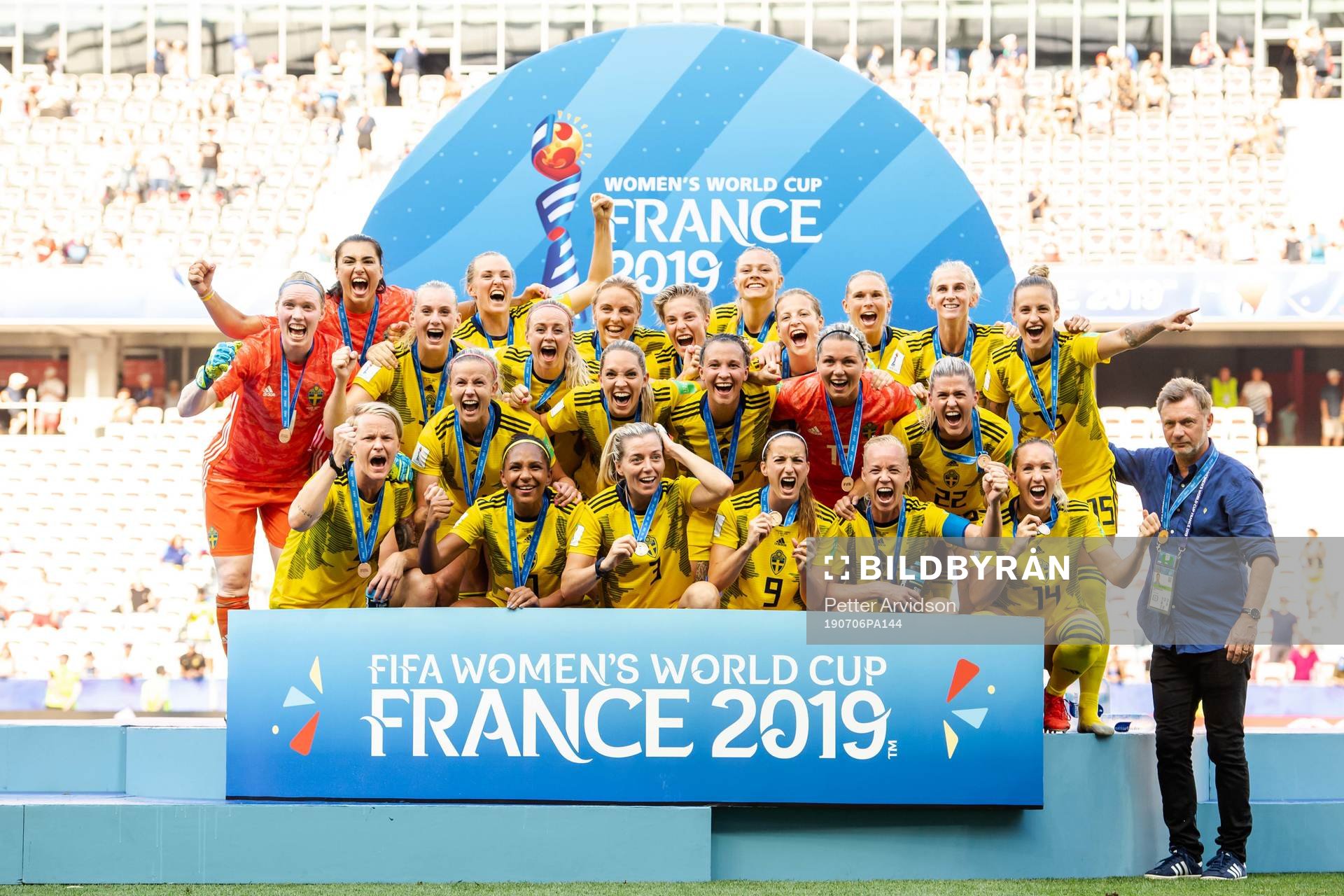 Players of Sweden celebrate with their bronze medals