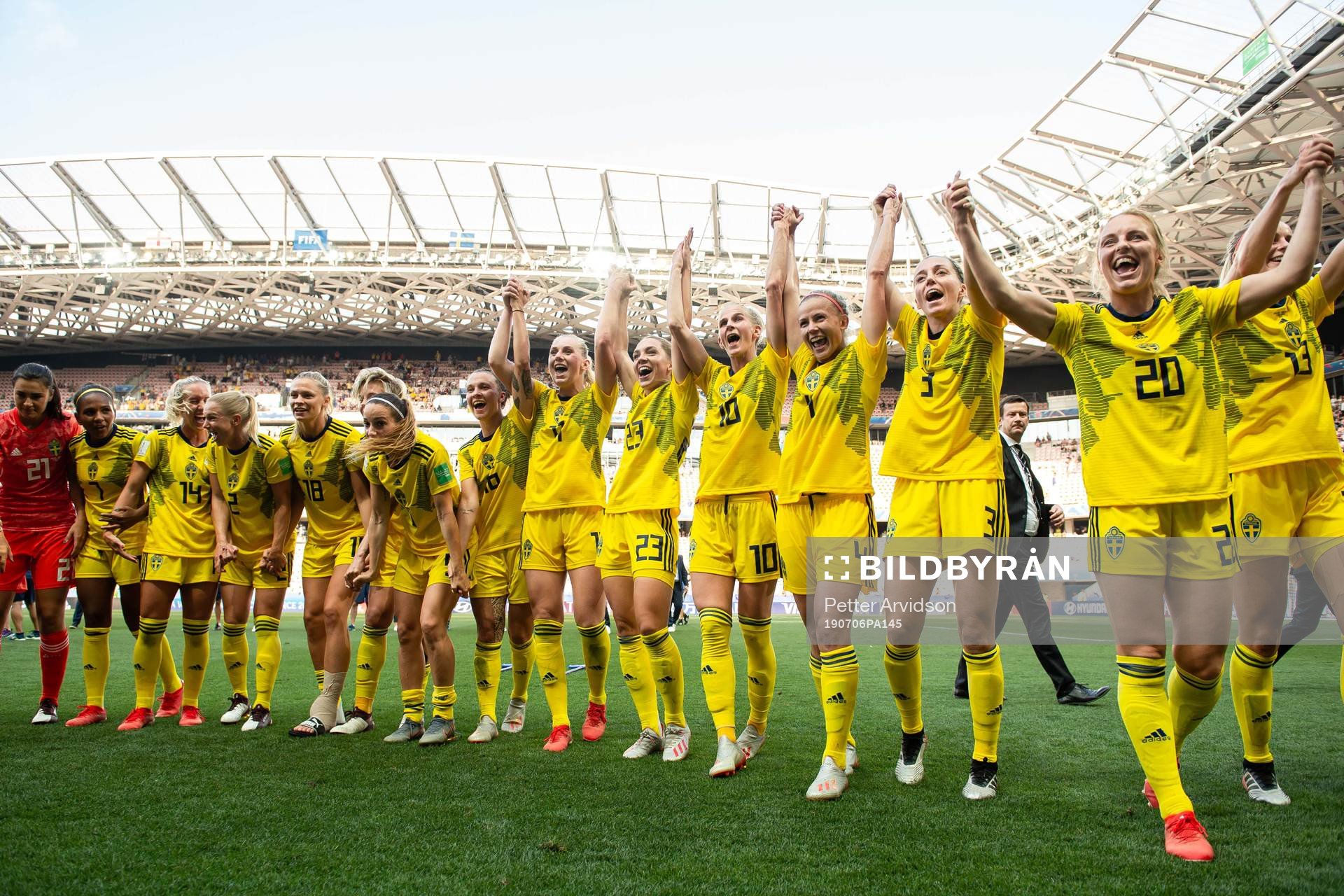 Players of Sweden celebrate winning bronze