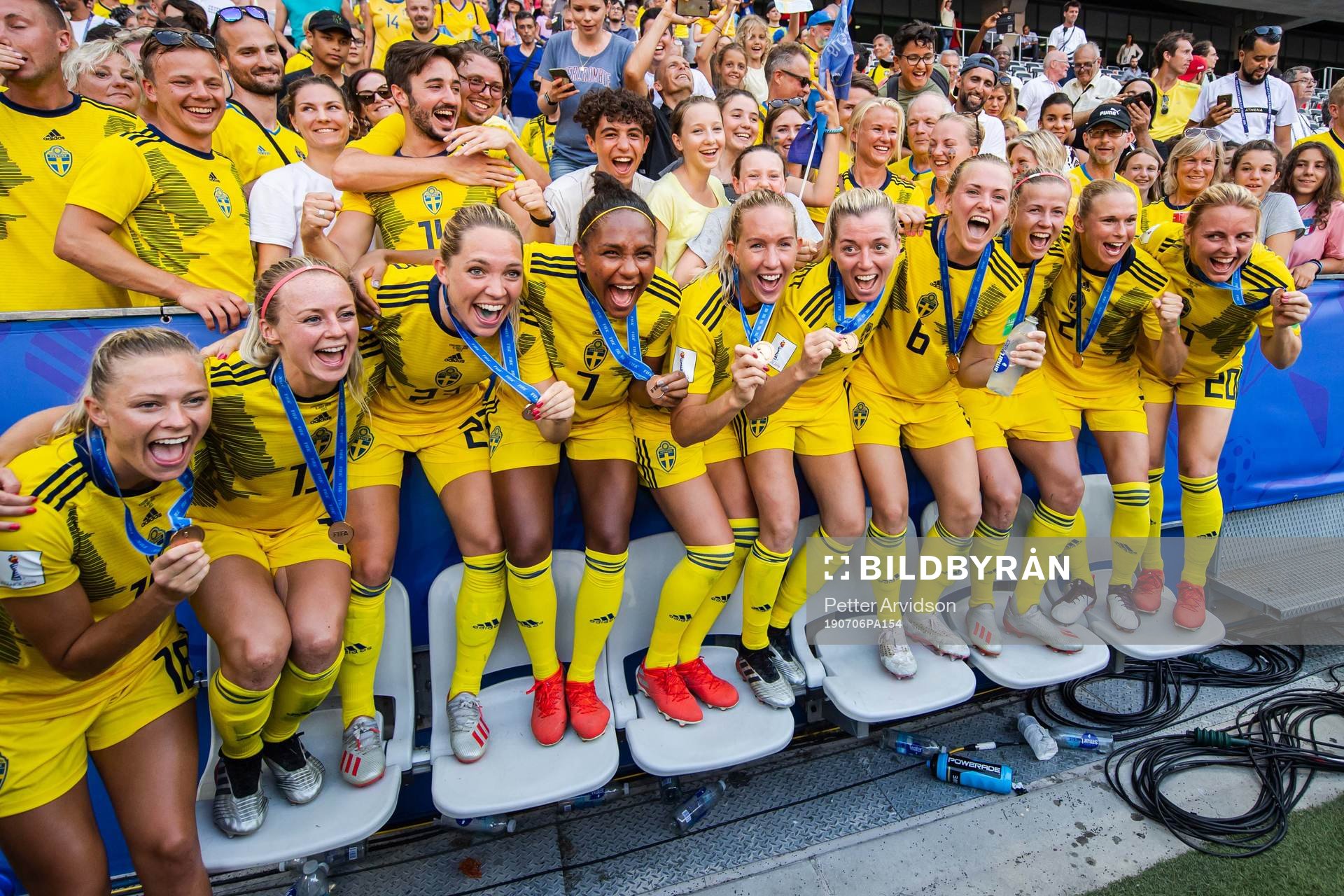Players of Sweden celebrate with her bronze medals