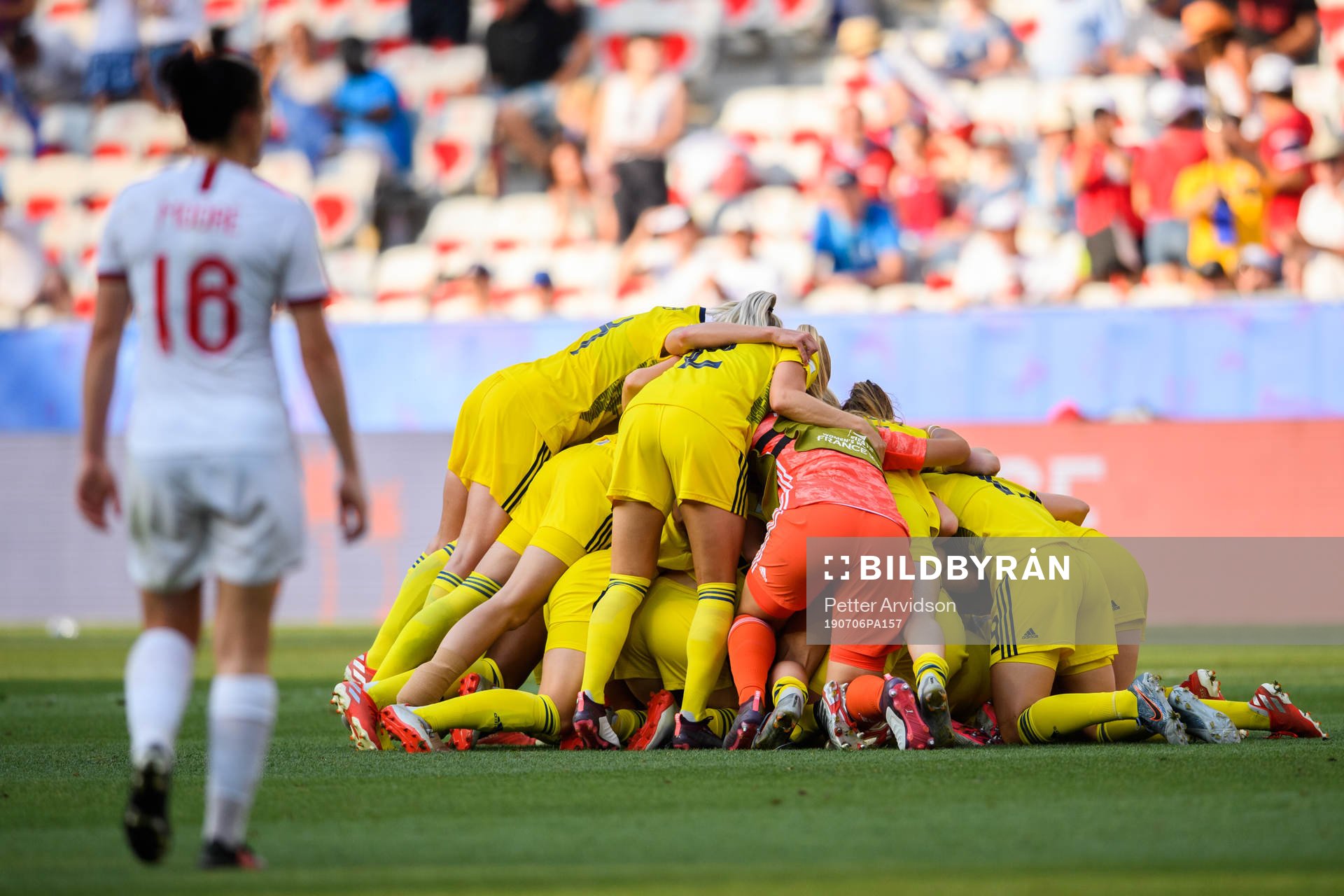 Players of Sweden celebrate winning bronze