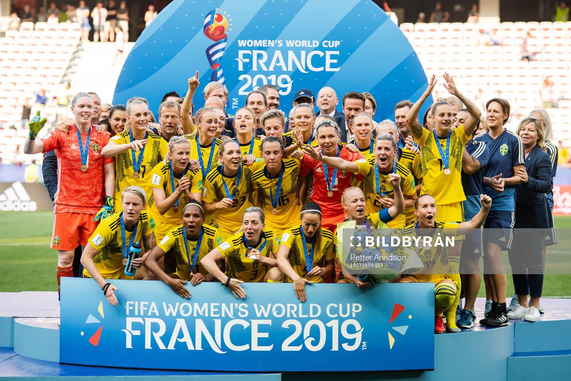 Players of Sweden celebrate with their bronze medals