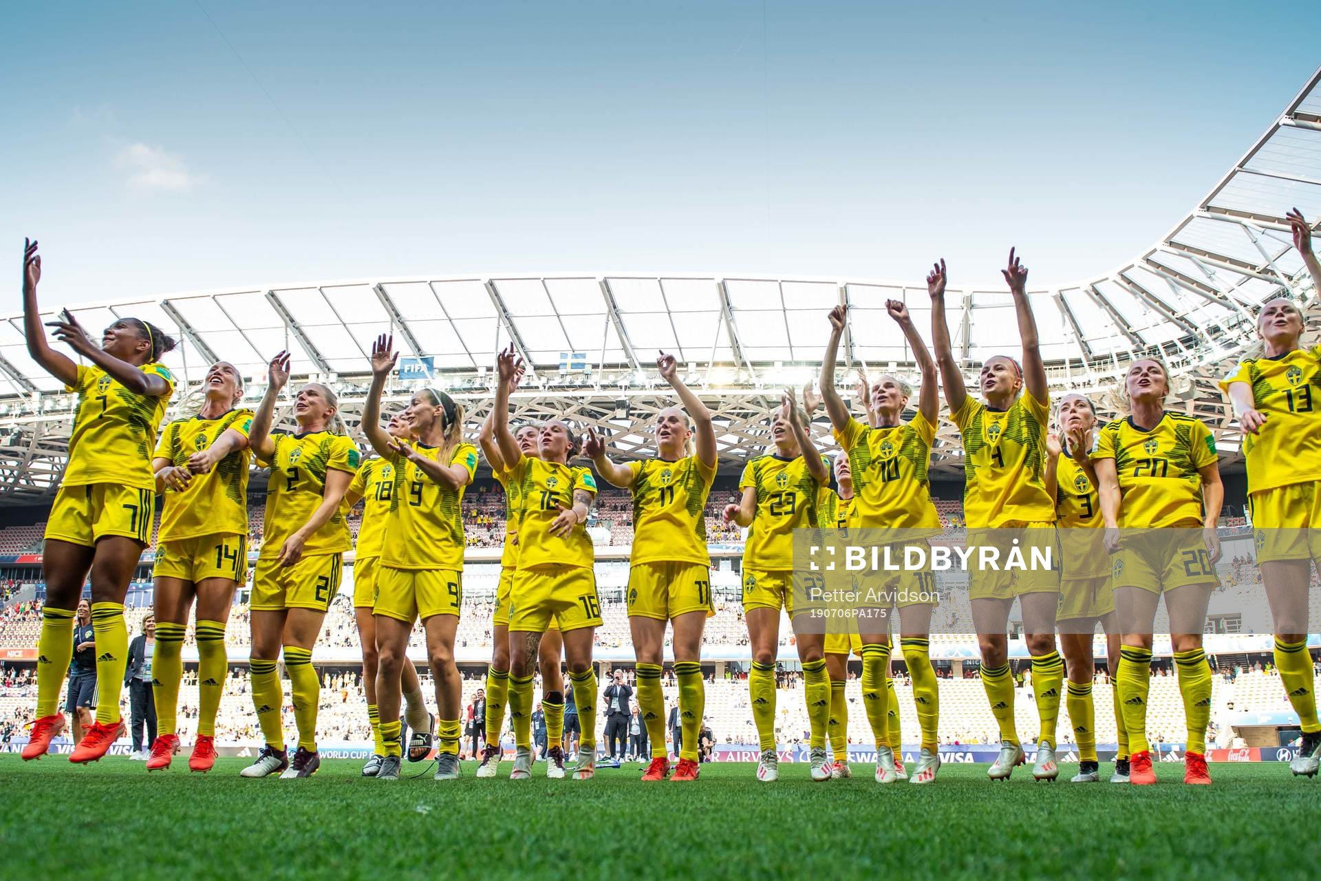 Players of Sweden celebrate