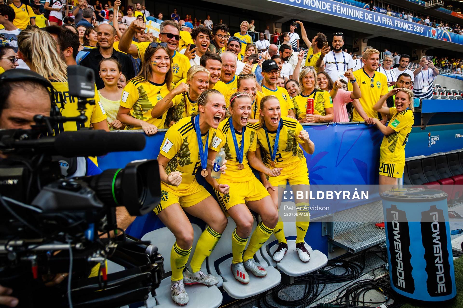 Players of Sweden celebrate with their bronze medals
