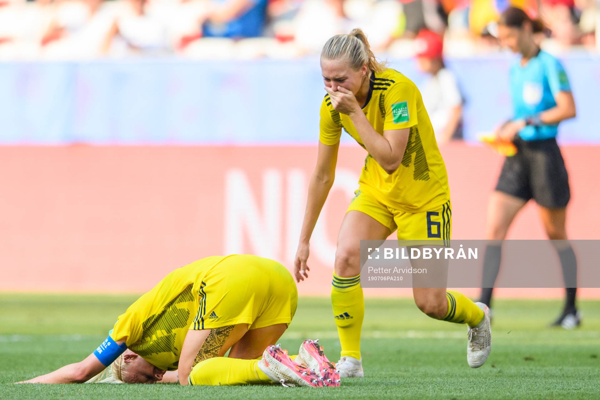 Caroline Seger and Magdalena Eriksson of Sweden celebrate