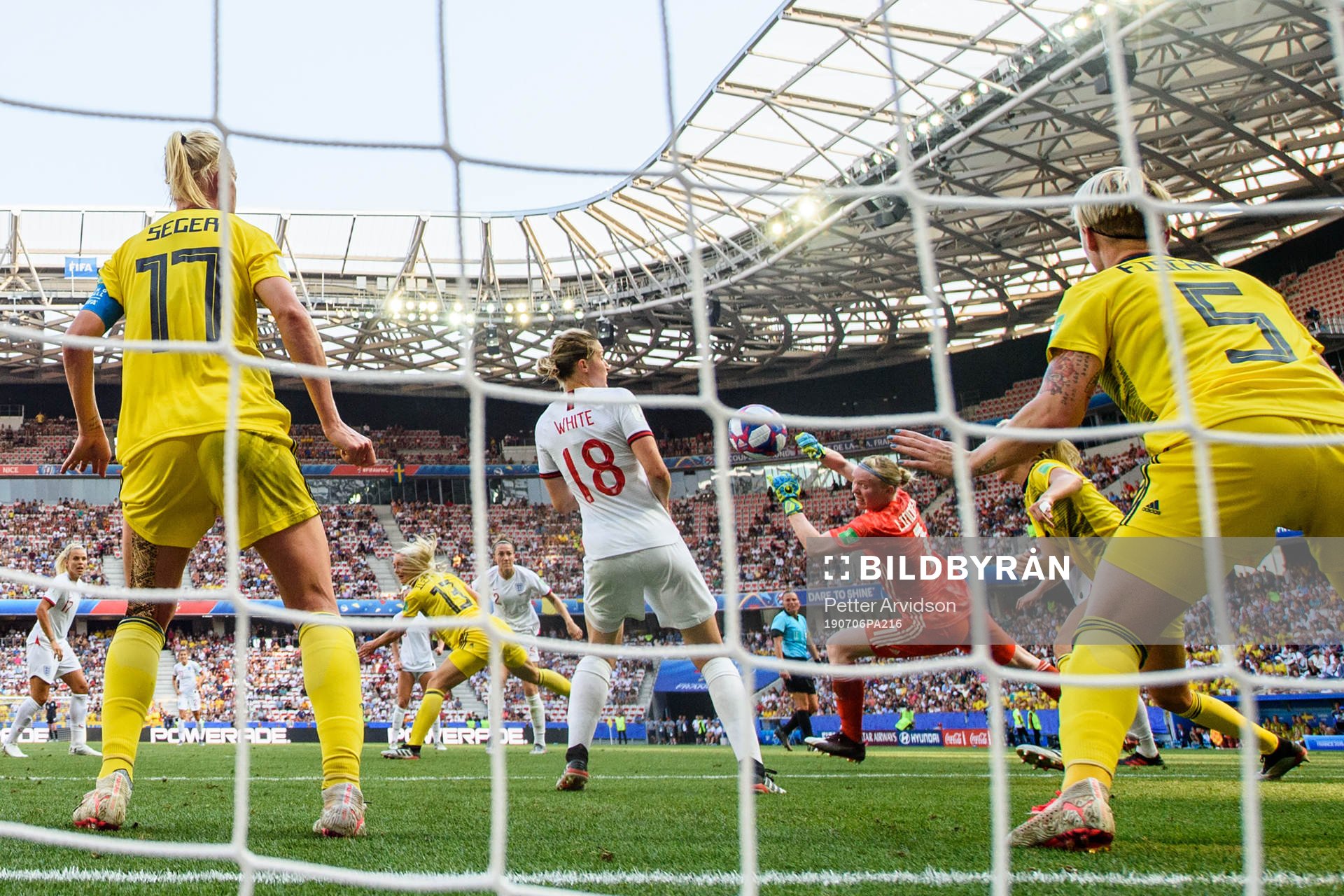Goalkeeper Hedvig Lindahl and Nilla Fischer of Sweden when