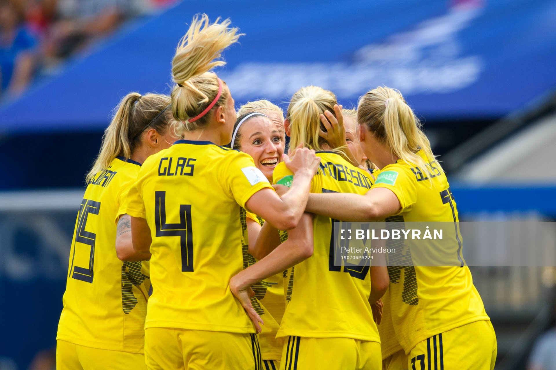 Kosovare Asllani celebrate with Sofia Jakobsson of Sweden