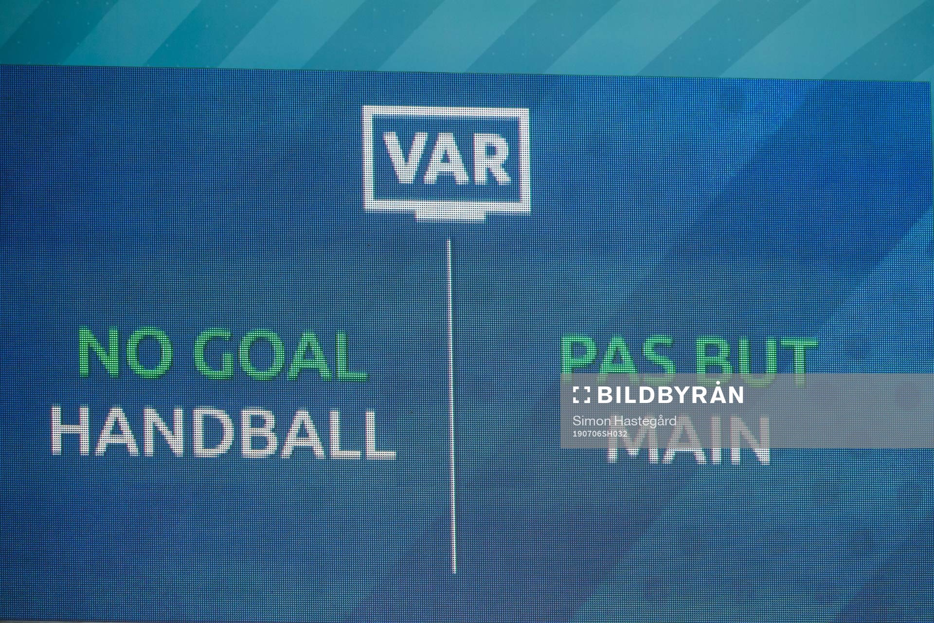 A screen show the VAR decision