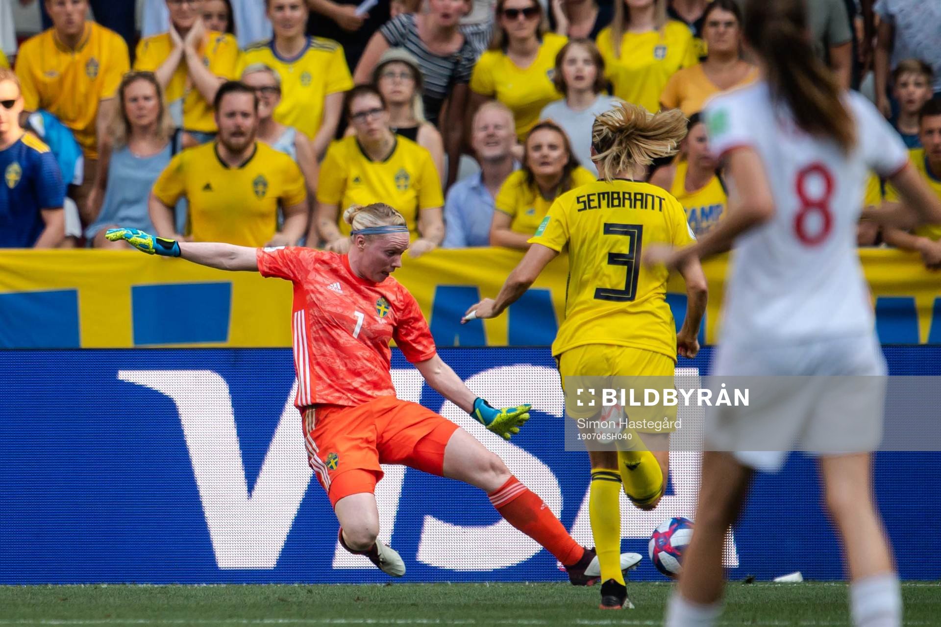 Goalkeeper Hedvig Lindahl of Sweden with a save