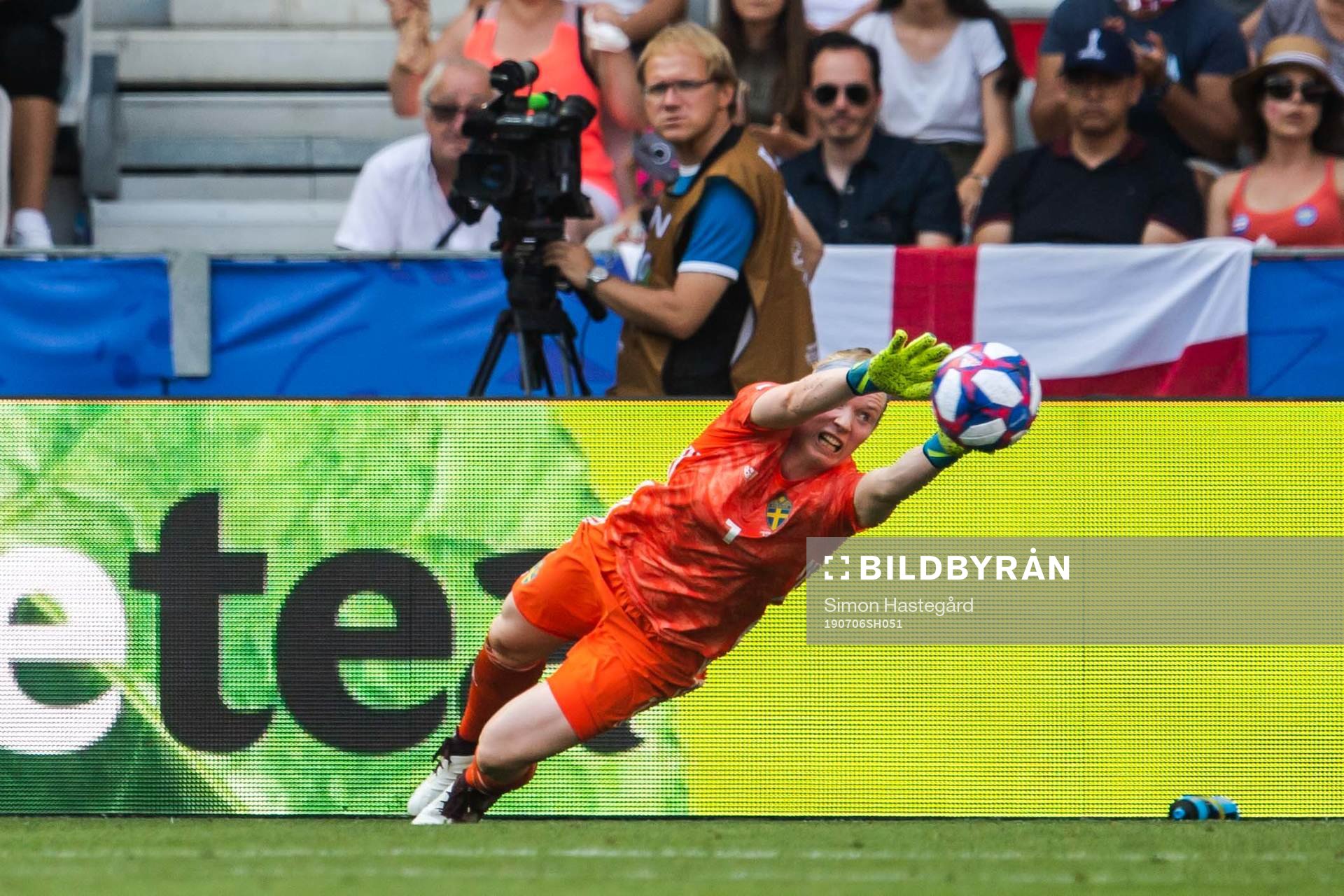 Goalkeeper Hedvig Lindahl of Sweden with a save