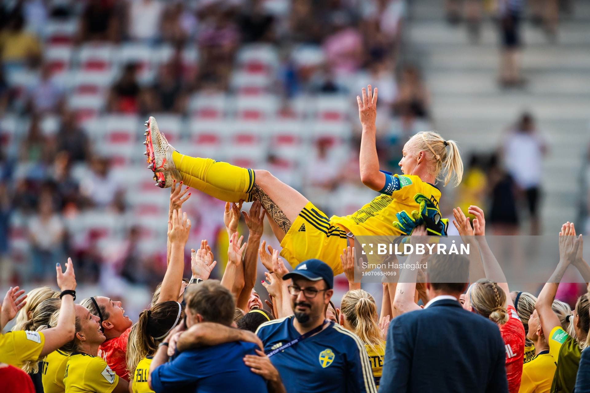 Caroline Seger of Sweden celebrates winning bronze