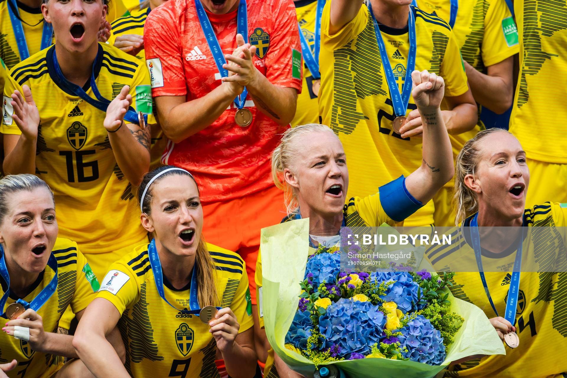 Kosovare Asllani and Caroline Seger of Sweden celebrate