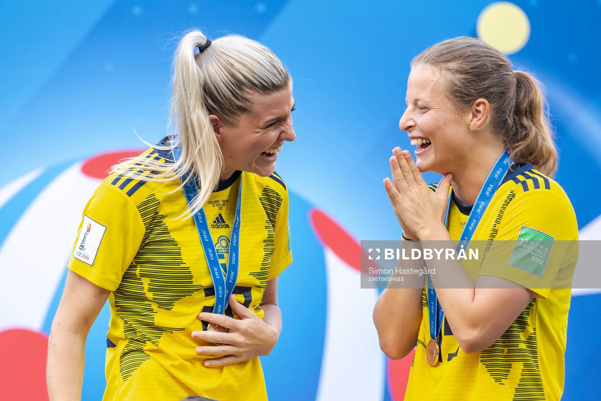 Olivia Schough and Anna Anvegård of Sweden celebrate