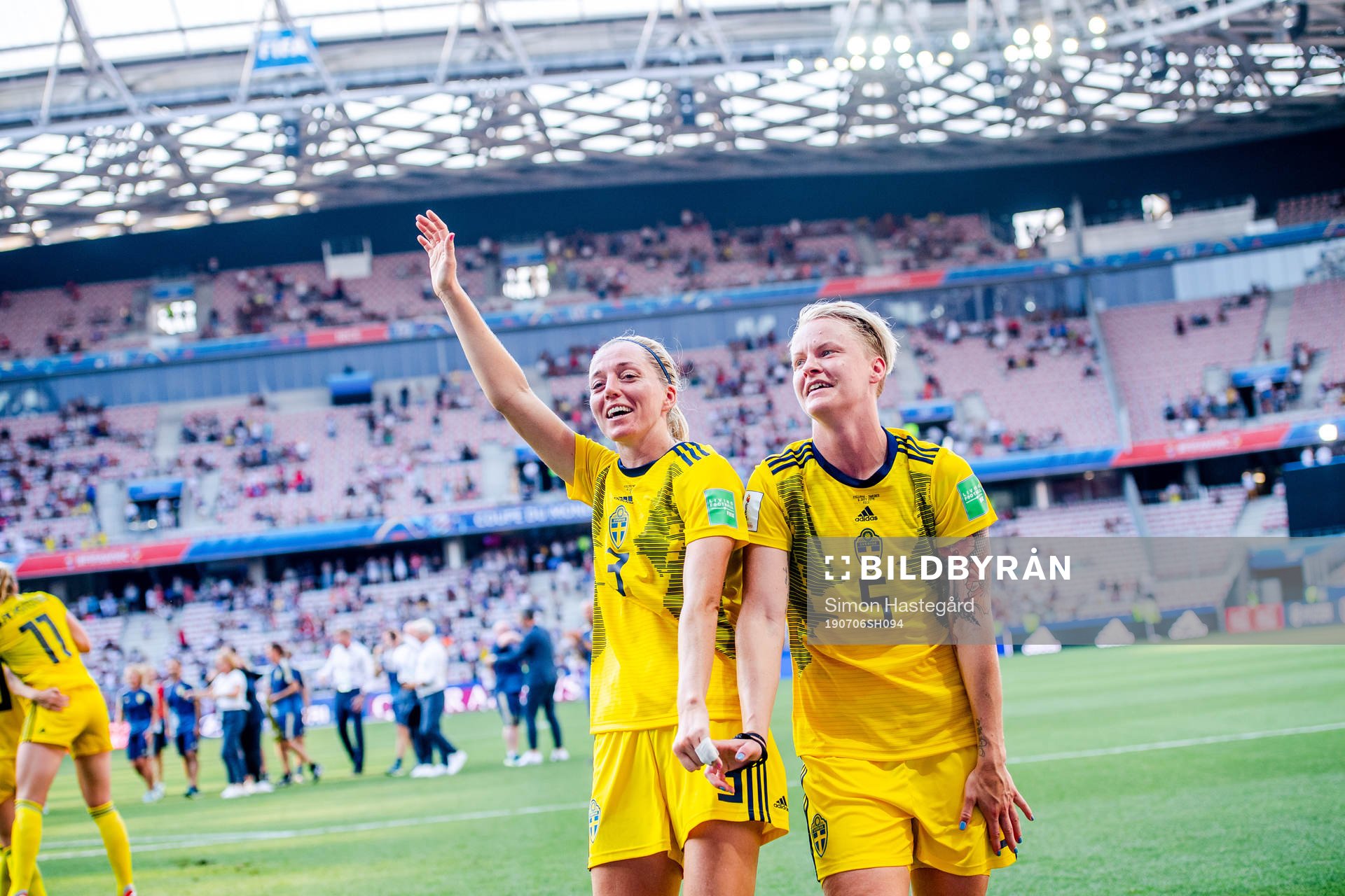 Linda Sembrant and Nilla Fischer of Sweden celebrate