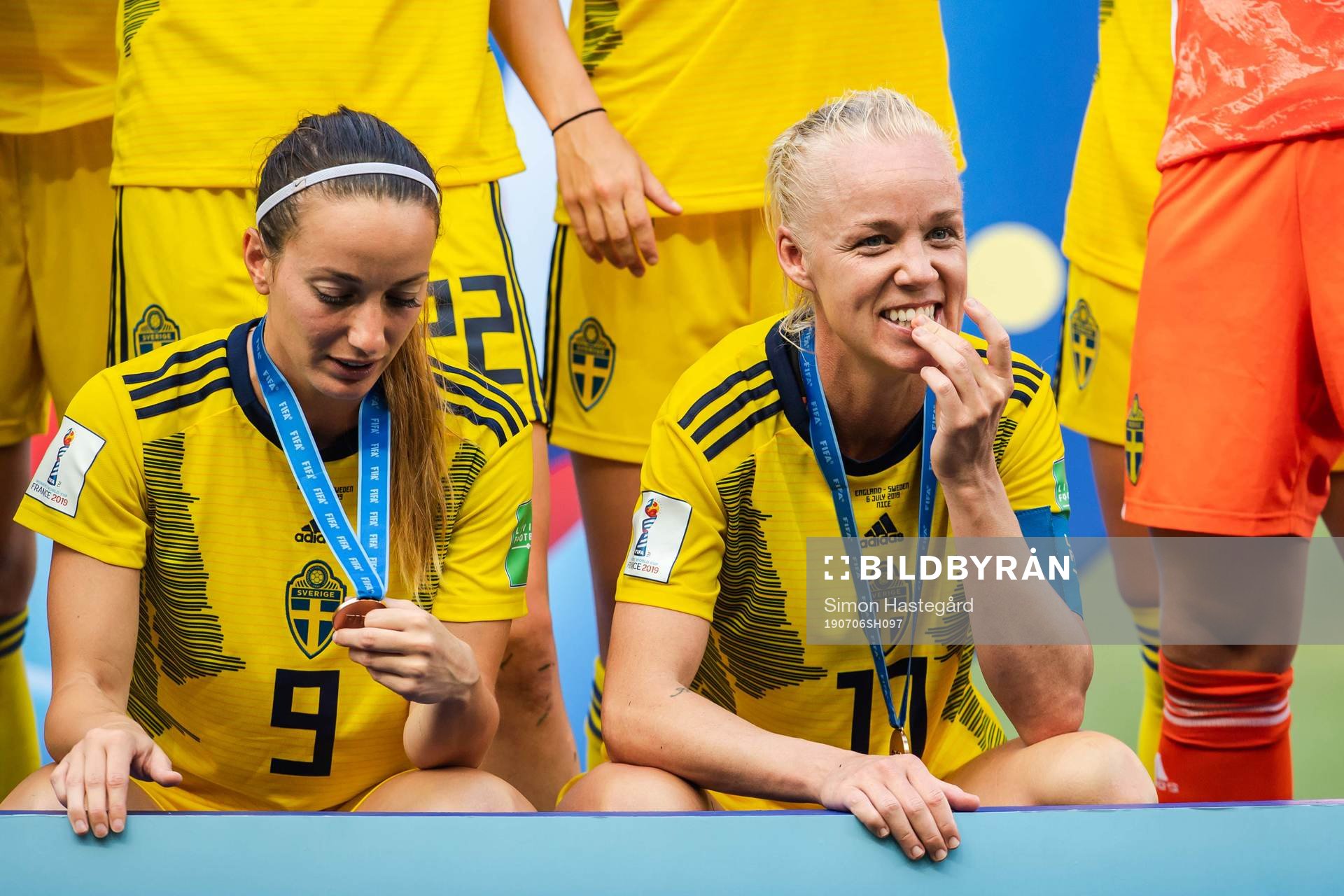 Kosovare Asllani and Caroline Seger of Sweden celebrate