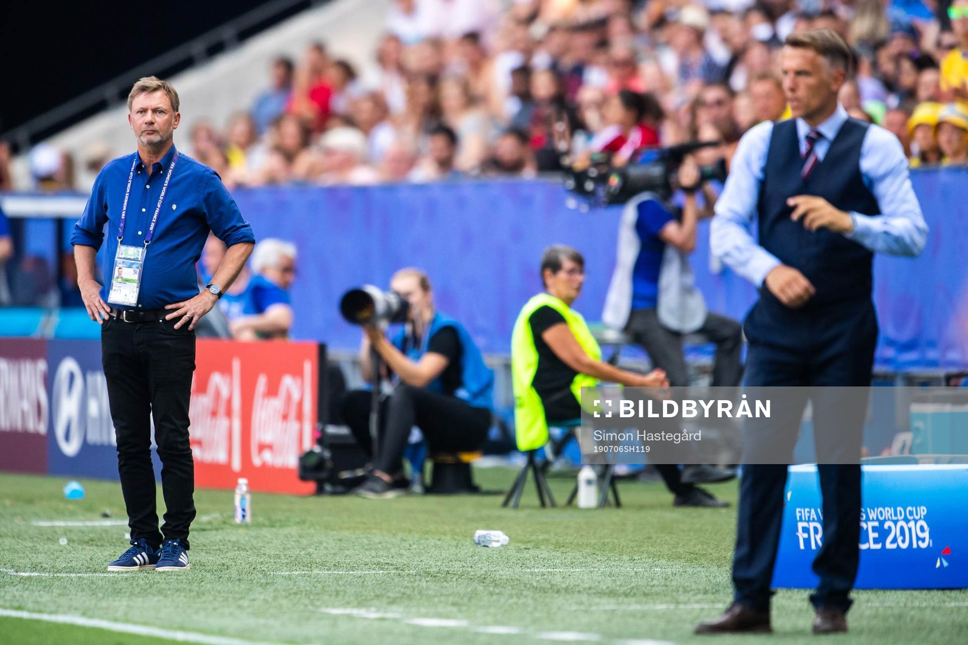 Peter Gerhardsson, Head coach of Sweden and Phil Neville,