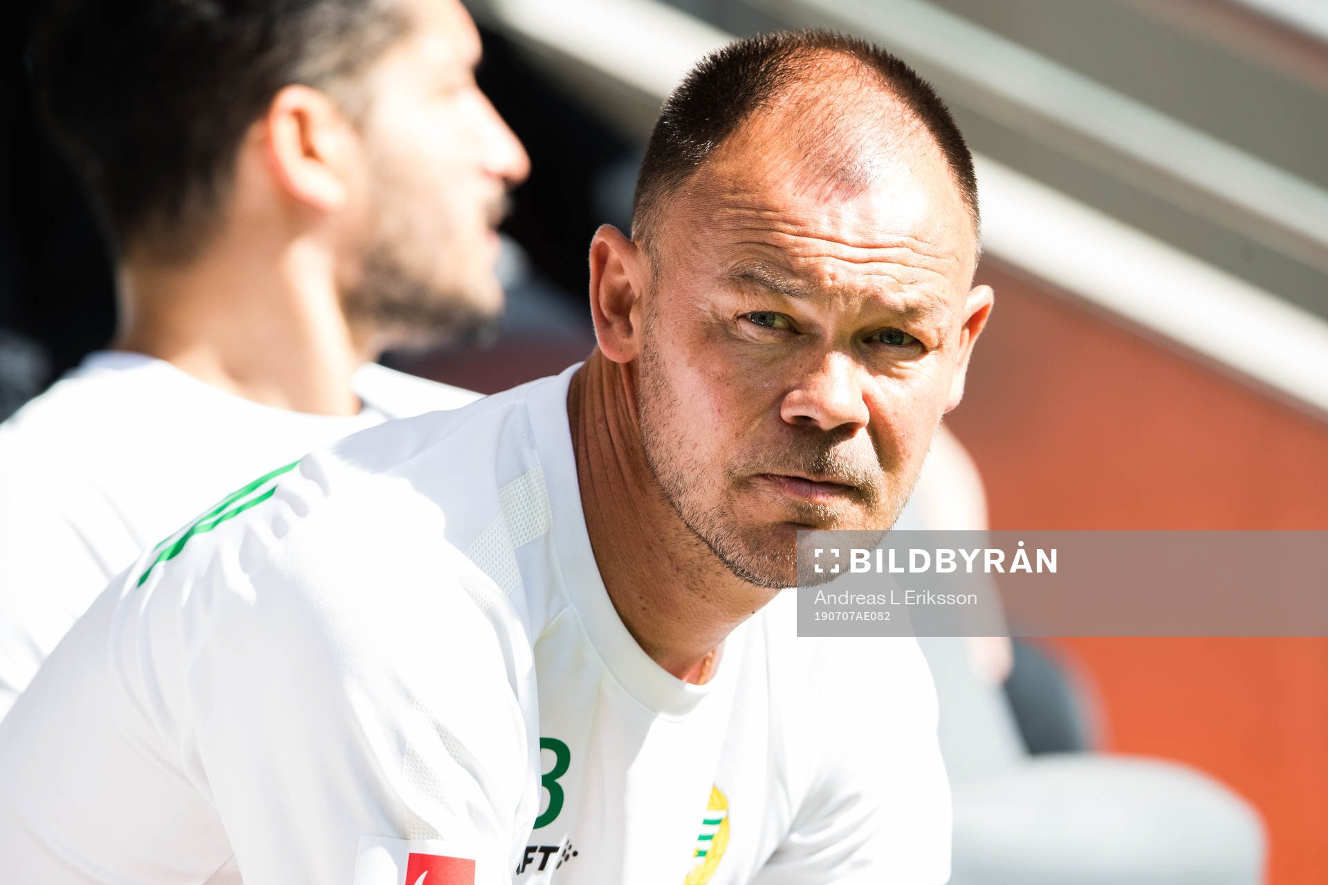 Hammarbys assisterande tränare Joachim Björklund innan fotbollsmatchen i Allsvenskan mellan Hammarby och Falkenberg den 7 juli 2019 i Stockholm.