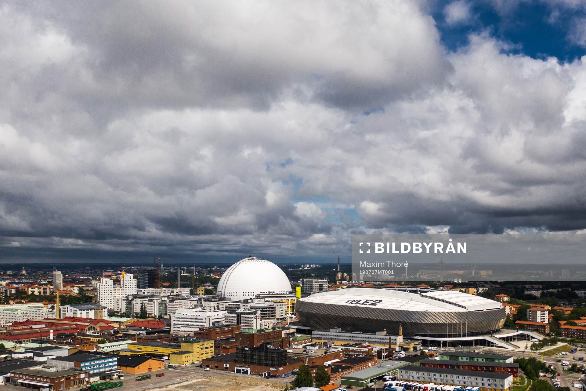Vy över Globen och Tele2 Arena