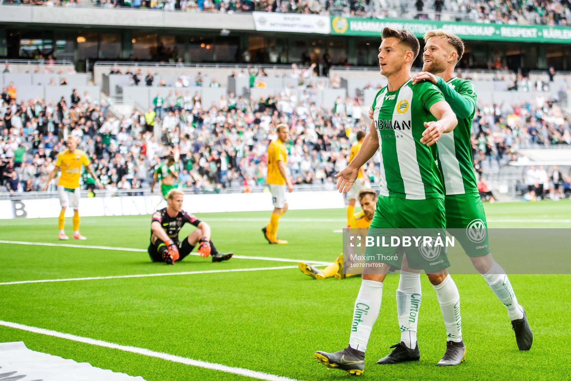 Hammarbys Alexander Kacaniklic och Dennis Widgren jublar