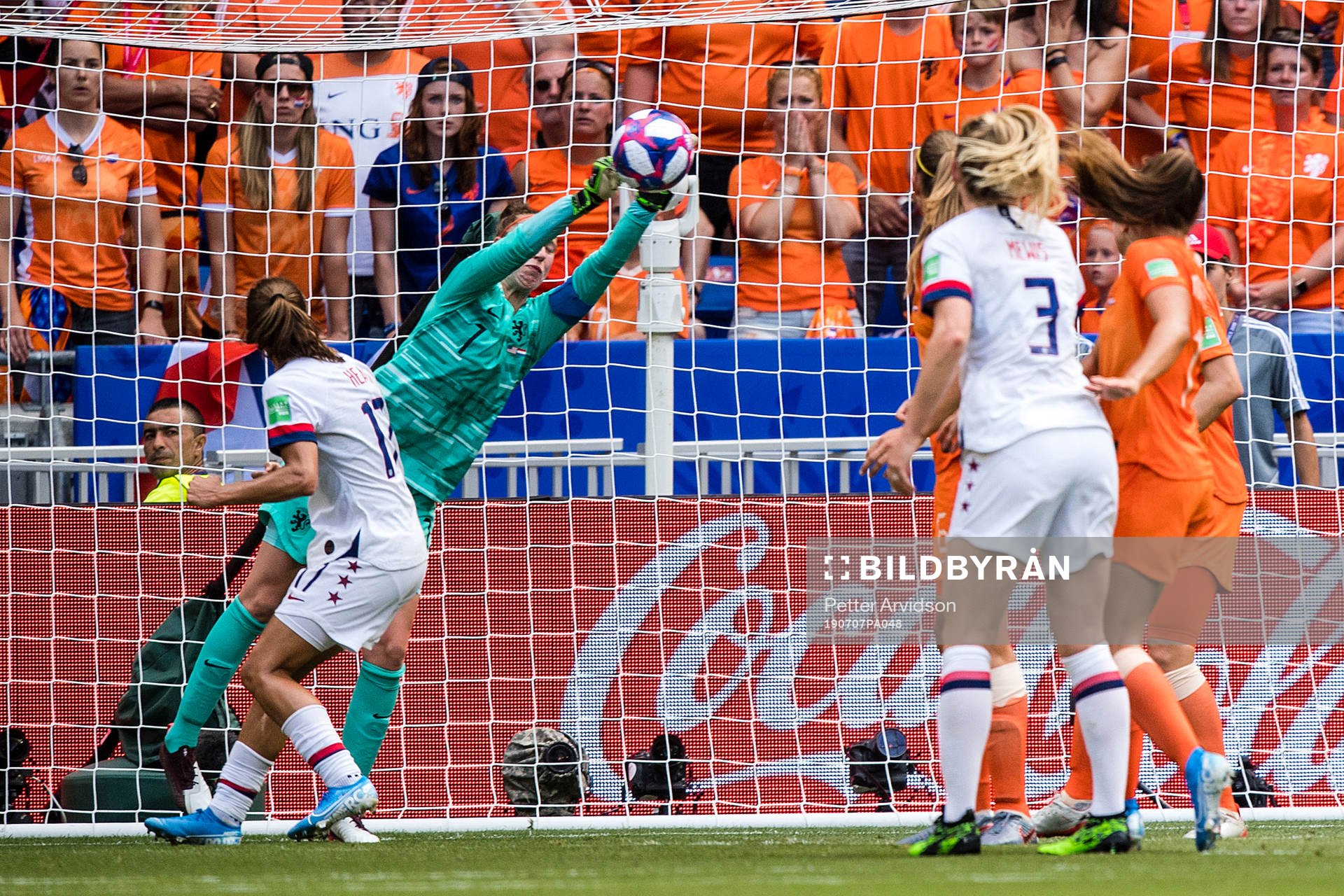 Goalkeeper Sari Van Veenendaal of Netherlands  saves