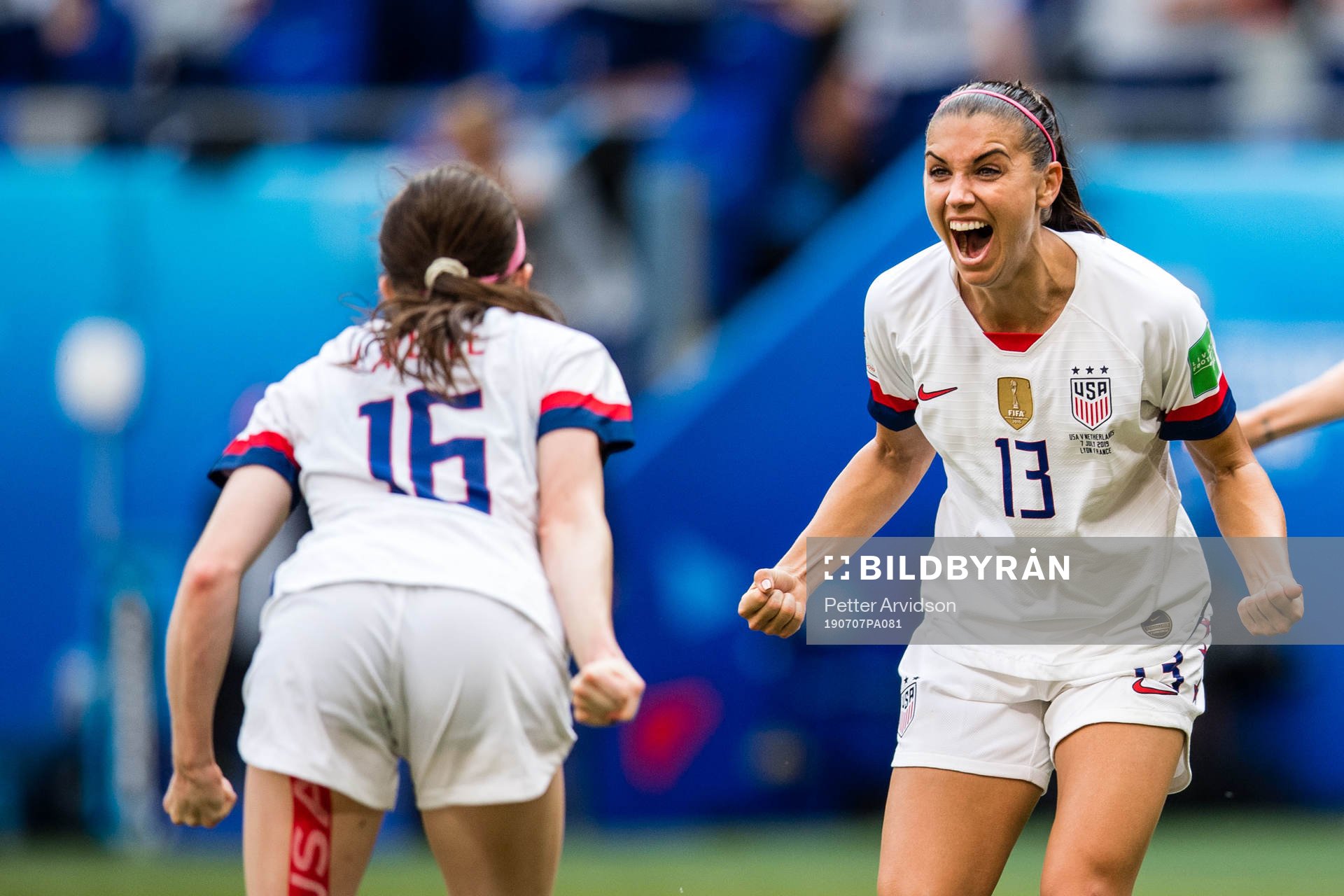 Alex Morgan and Rose Lavelle celebrates 2-0 during the FIFA Women's World Cup final between USA and Netherlands on July 7, 2019 in Lyon.