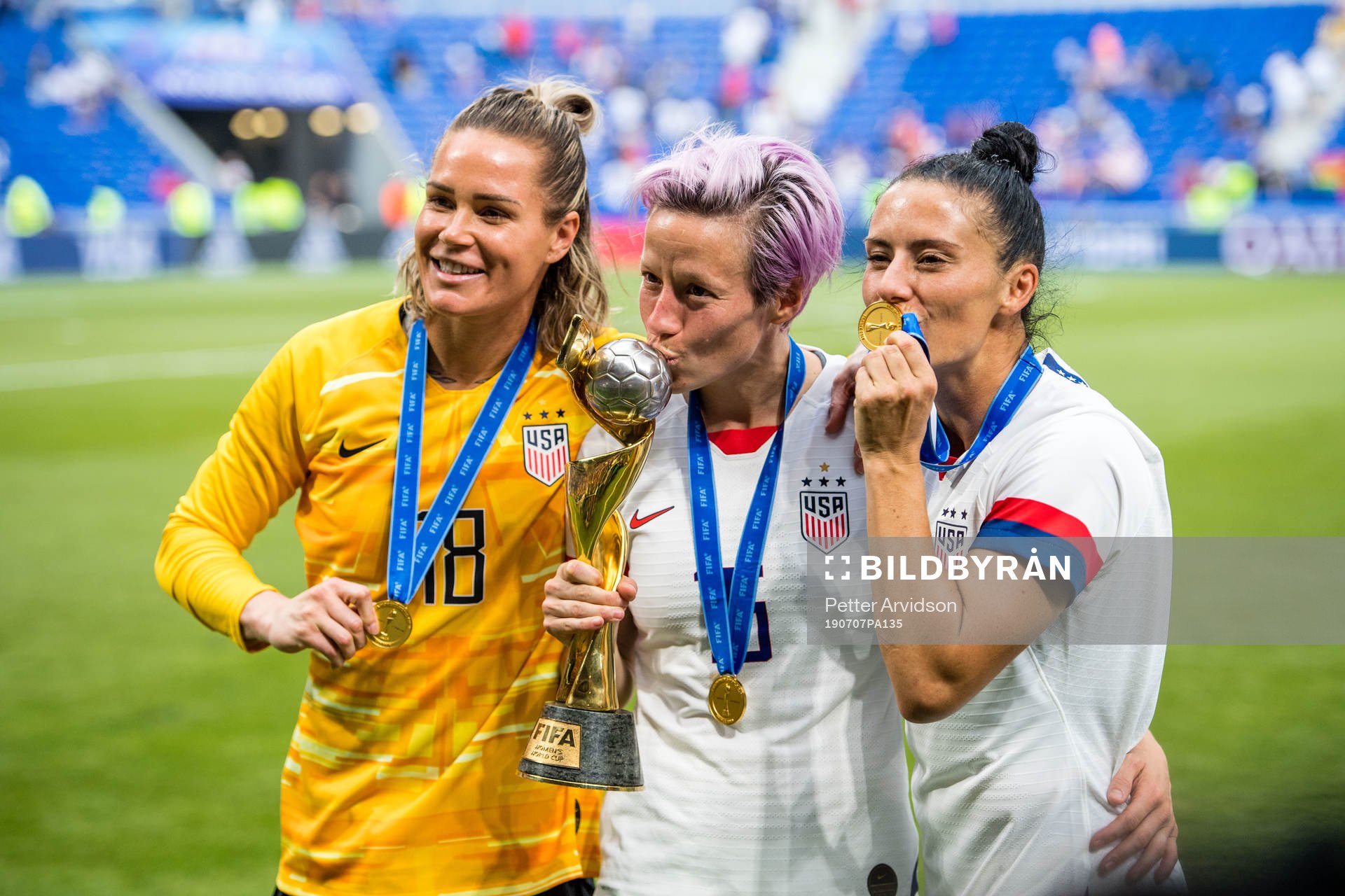 Ashlyn Harris, Megan Rapinoe and Tobin Heath of USA