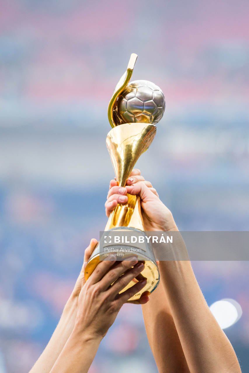 The trophy at the FIFA Women's World Cup final between USA