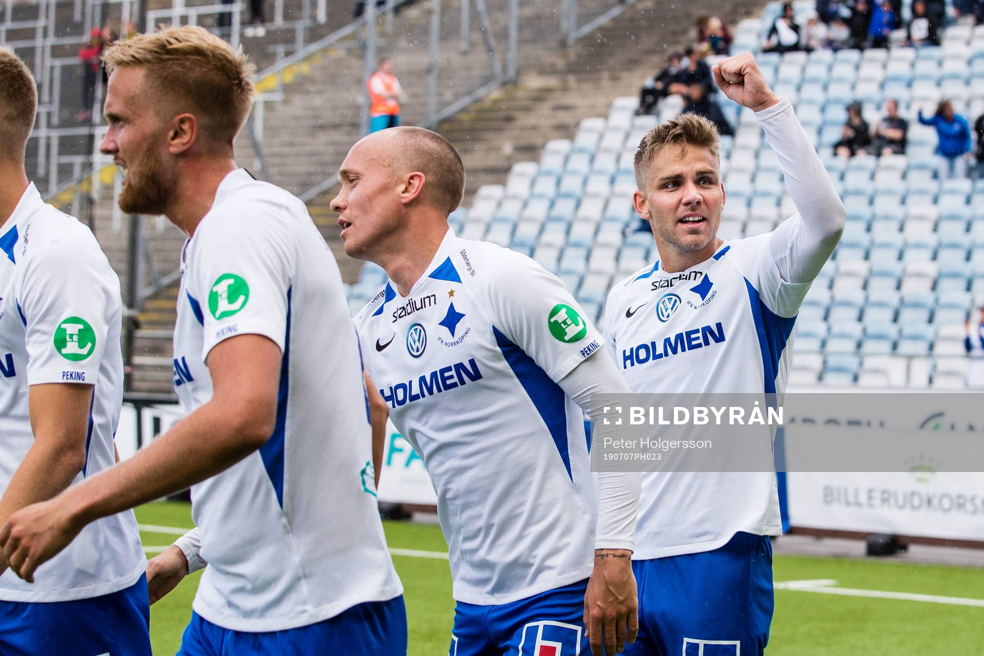 Norrköpings Christoffer Nyman jublar efter 2-1 under fotbollsmatchen i Allsvenskan mellan IFK Norrköping och Häcken den 7 juli 2019 i Norrköping.