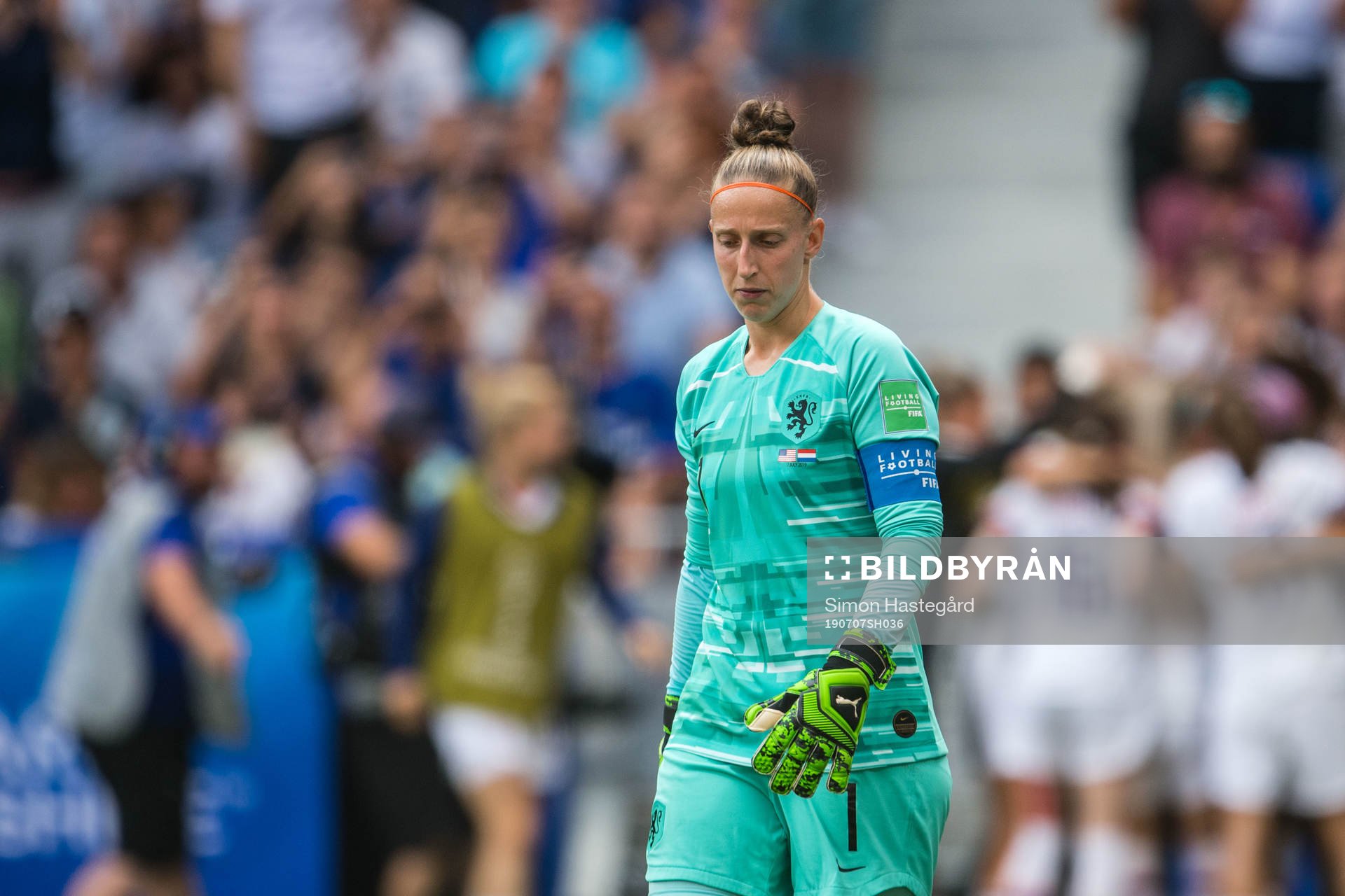 Goalkeeper Sari Van Veenendaal of Netherlands looks dejected