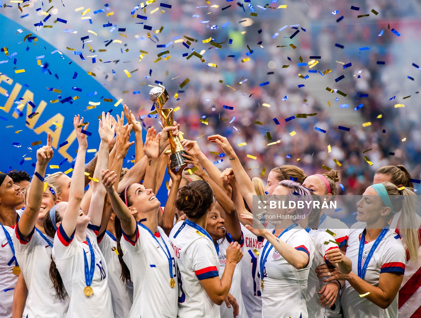 Alex Morgan and Megan Rapinoe of USA celebrate with the