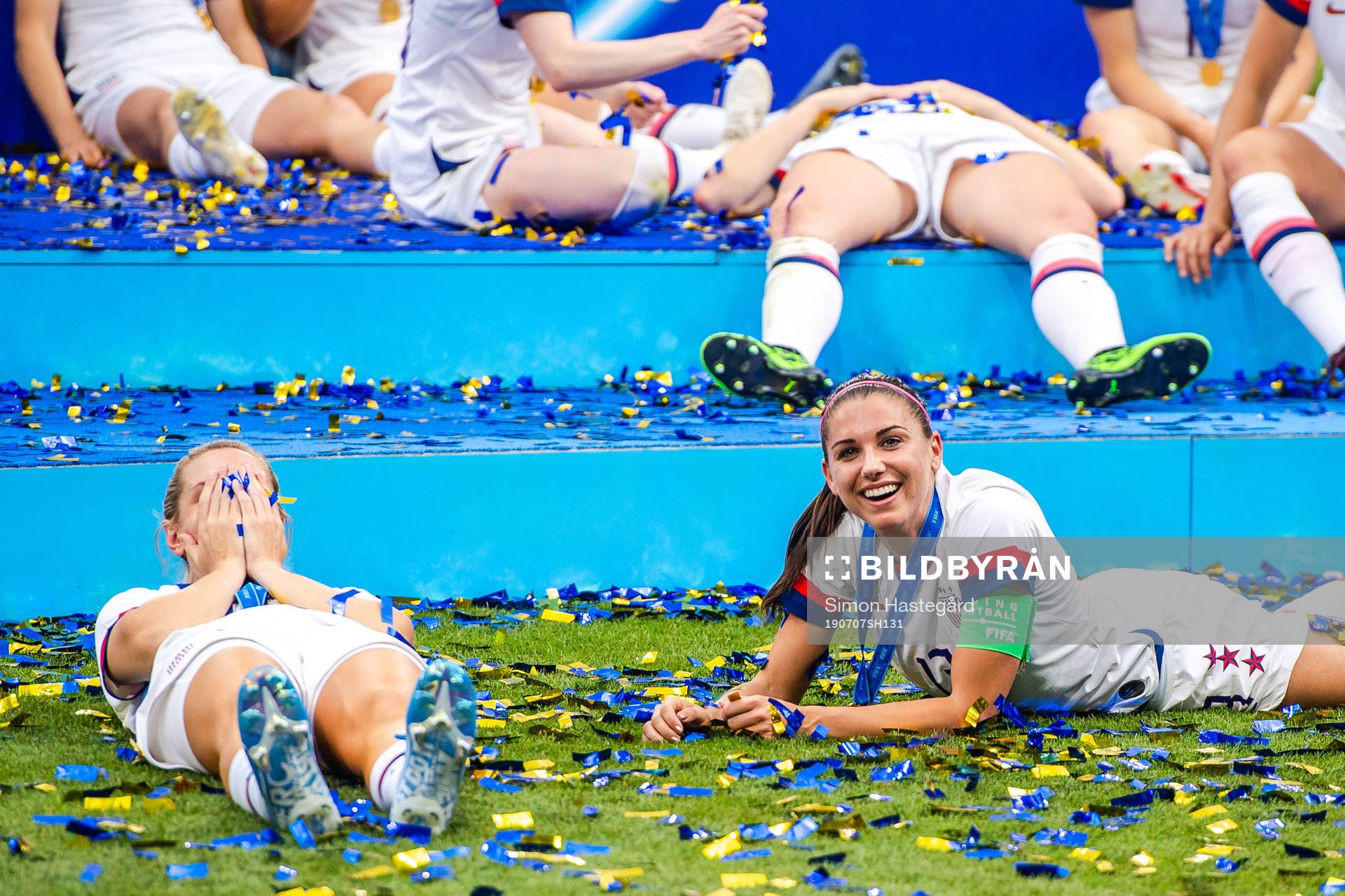 Alex Morgan of USA celebrates after the FIFA Women's World Cup final between USA and Netherlands on July 7, 2019 in Lyon.