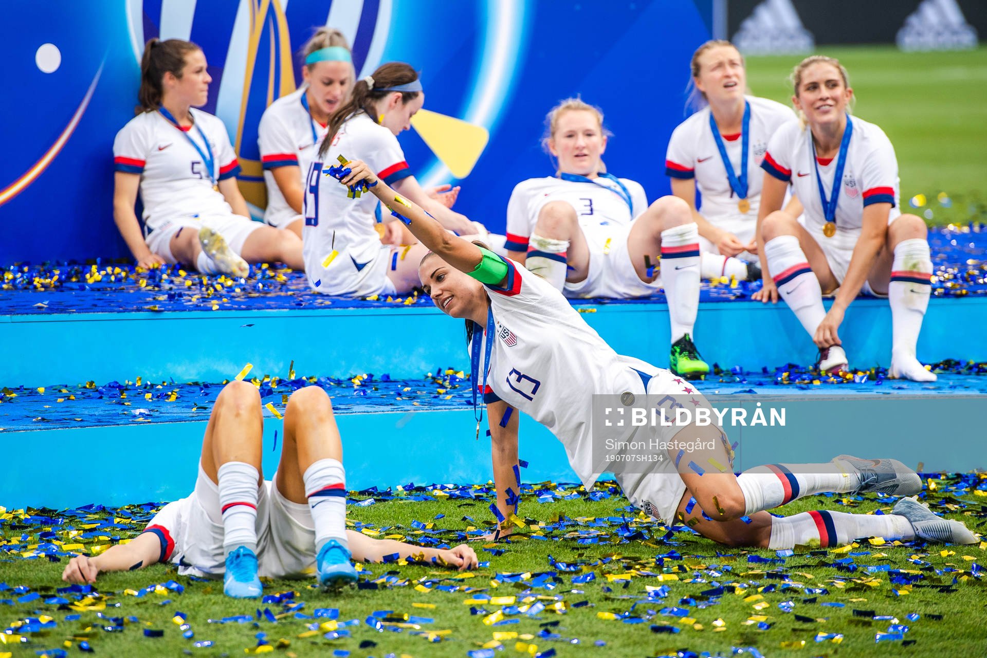 Alexandra Long and Alex Morgan of USA celebrate