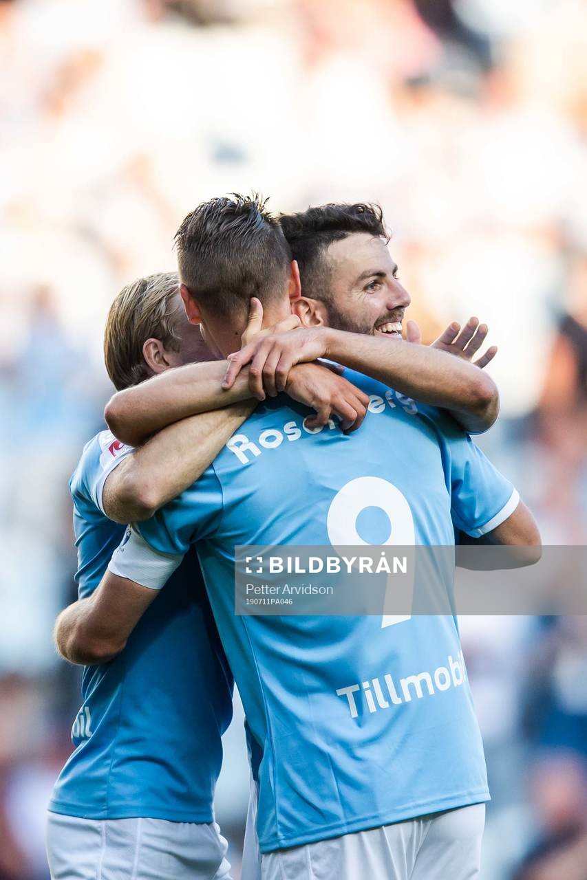 Erdal Rakip and Markus Rosenberg of Malmö FF celebrate