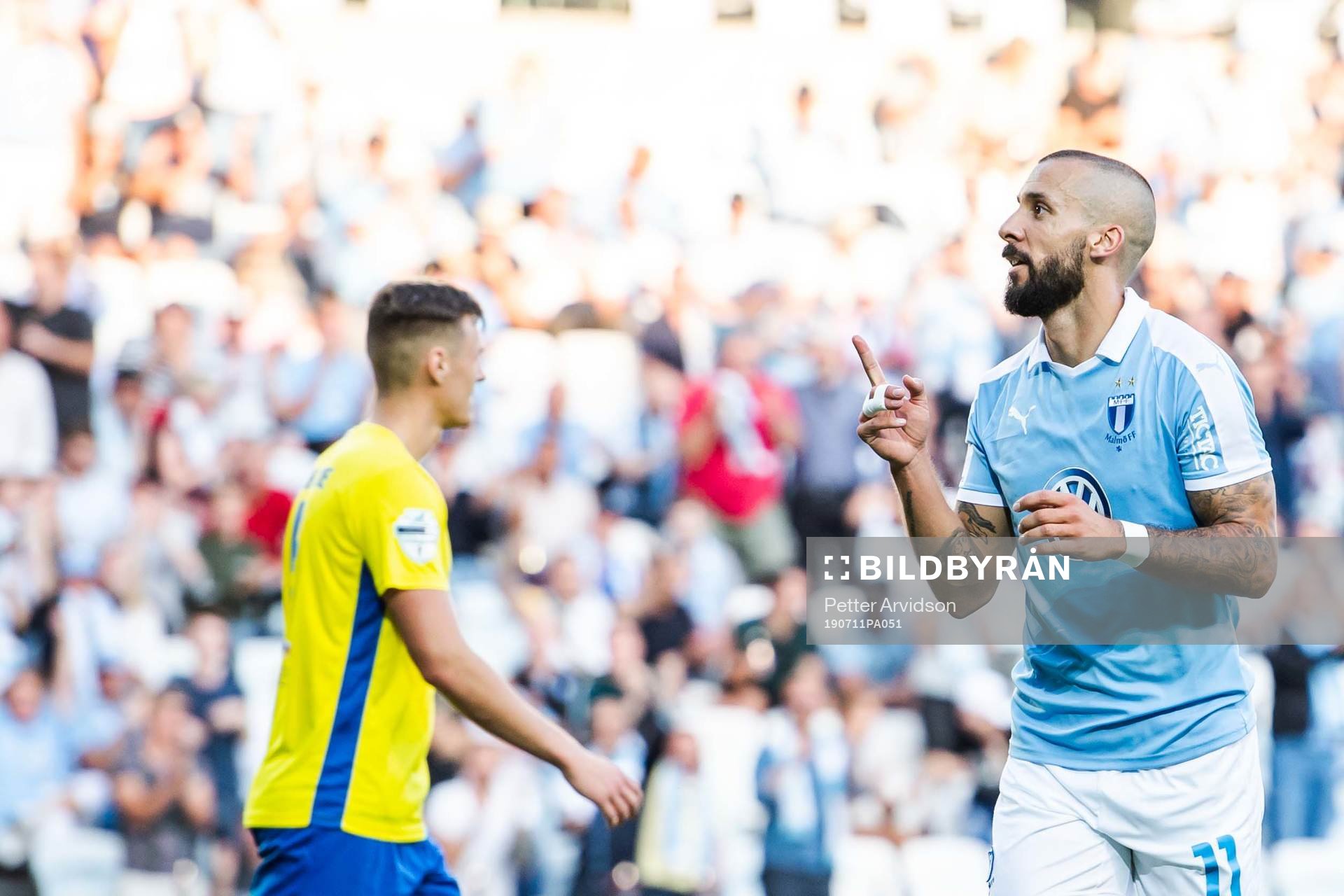 Guillermo Molins of Malmö FF celebrates after 6-0 during the UEFA Europa League qualifying match between Malmö FF and Ballymena United on July 11, 2019 in Malmö.