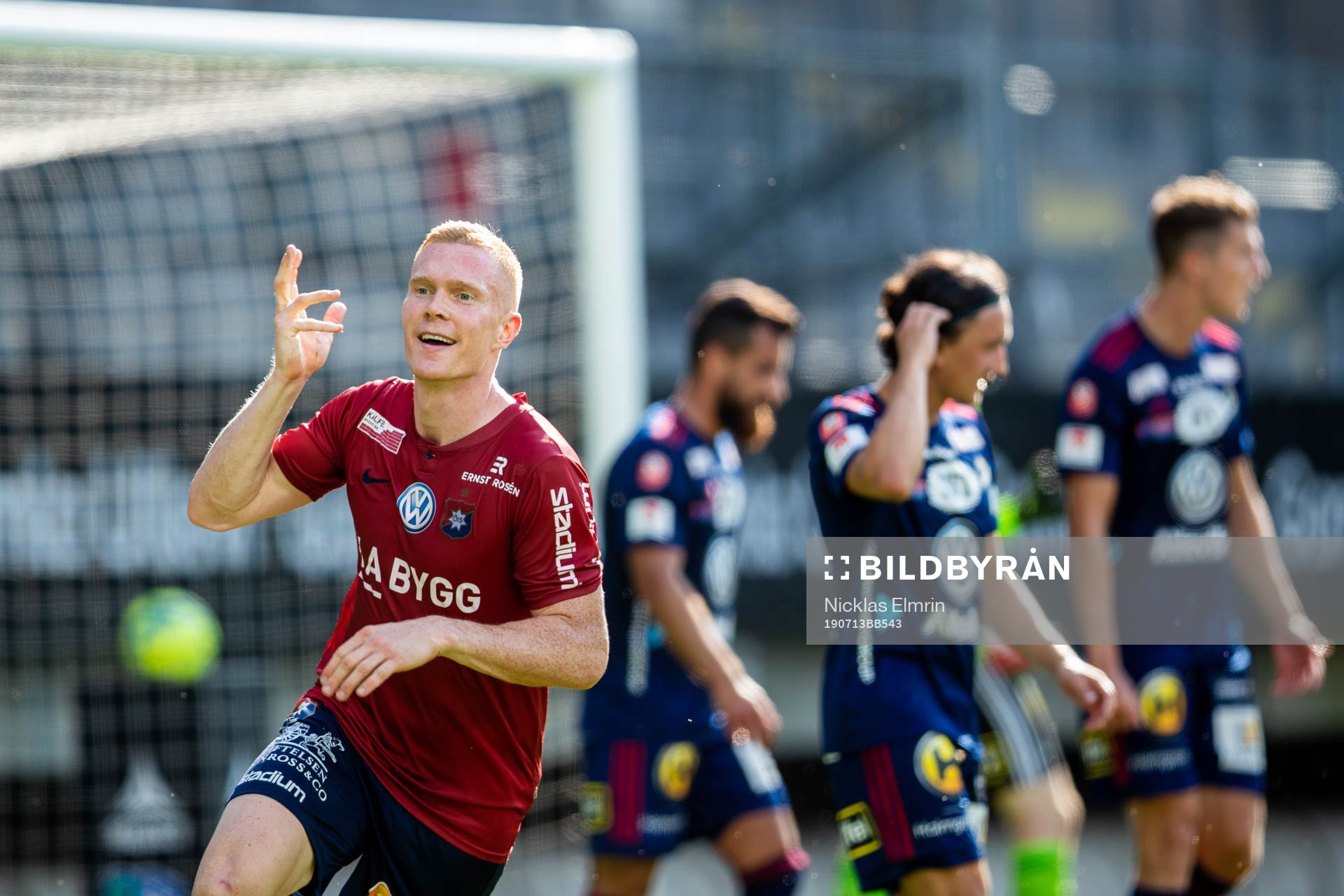 Örgrytes David Engström jublar efter 2-0 under fotbollsmatchen i Superettan mellan Örgryte och Öster den 13 juli 2019 i Göteborg.