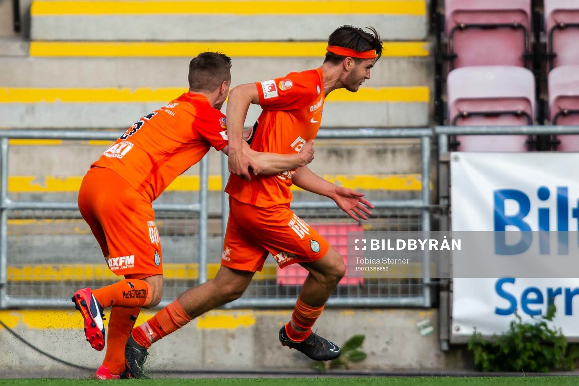 AFC Eskilstunas Wilhelm Loeper jublar efter 3-1 under fotbollsmatchen i Allsvenskan mellan AFC Eskilstuna och Kalmar den 13 juli 2019 i Eskilstuna.
