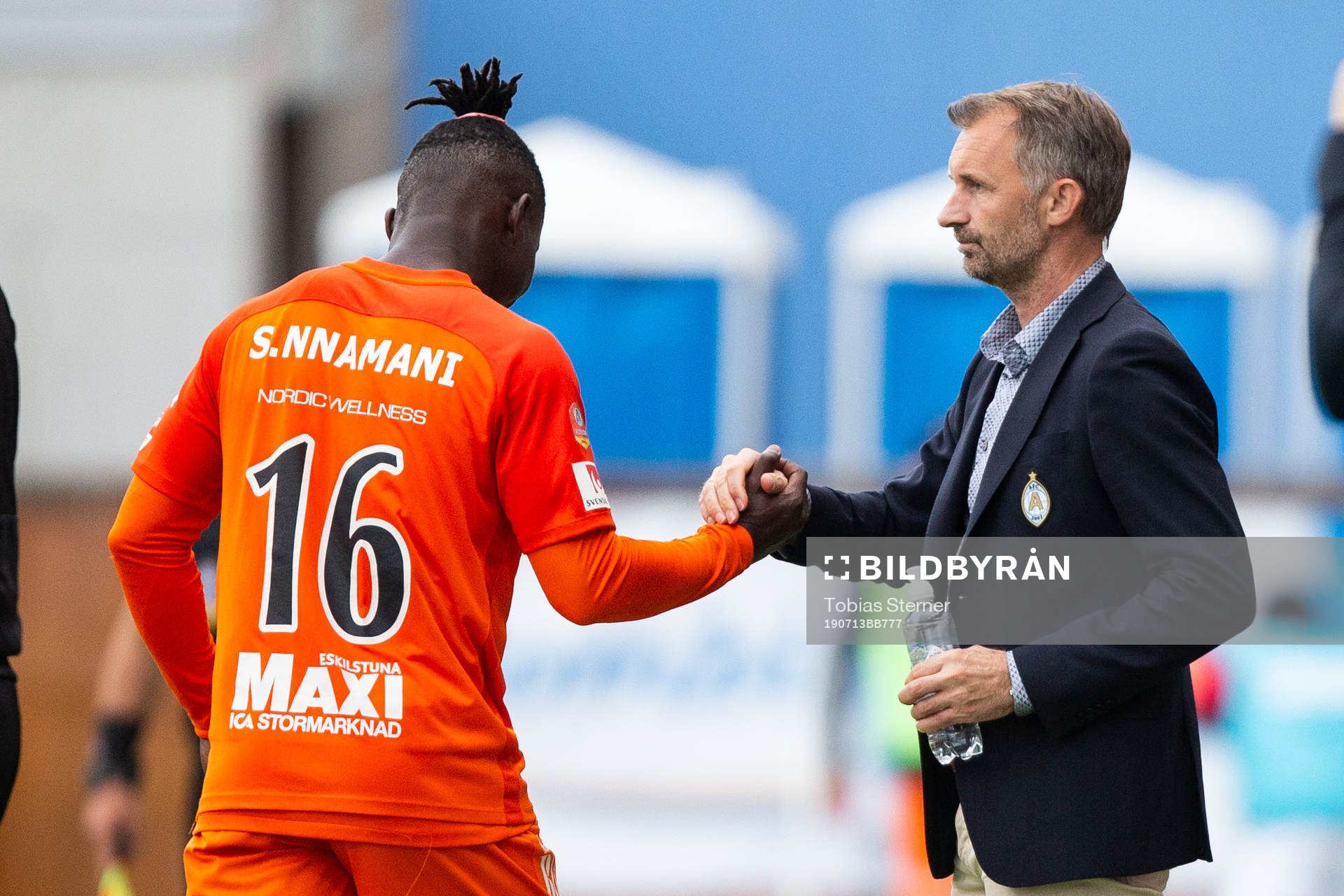 AFC Eskilstunas Onyedikachukwu Samuel Nnamani och tränare