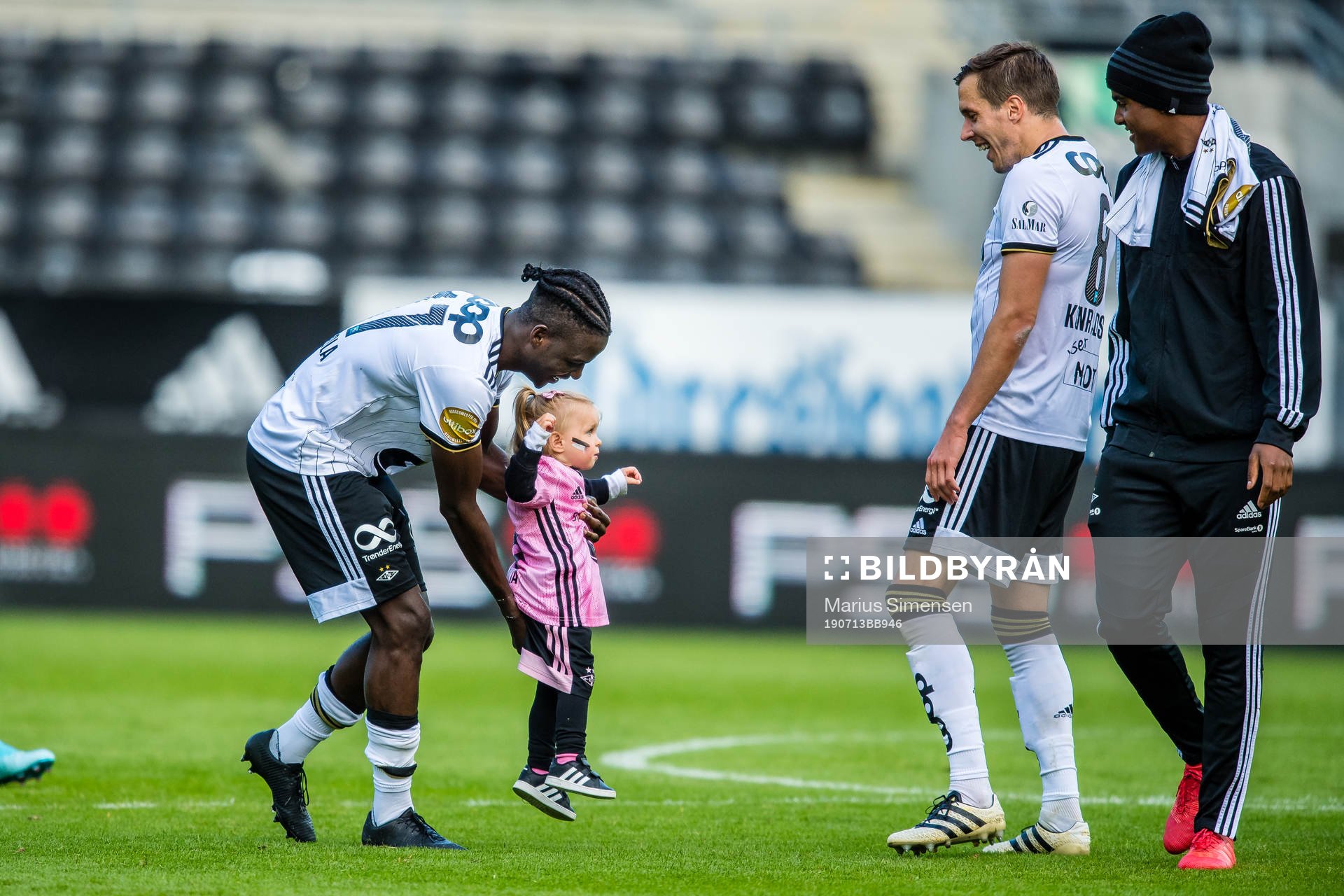 Babajide David Akintola of Rosenborg and Anders Ågnes Konradsen of Rosenborg after the Eliteserien match between Rosenborg and Viking on July 13, 2019 in Trondheim.