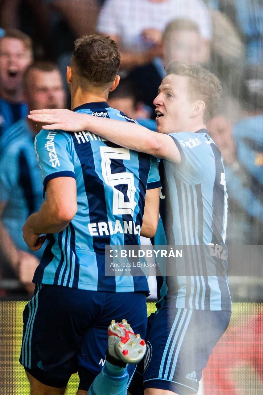 Djurgårdens Jesper Karlström och Aslak Witry jublar