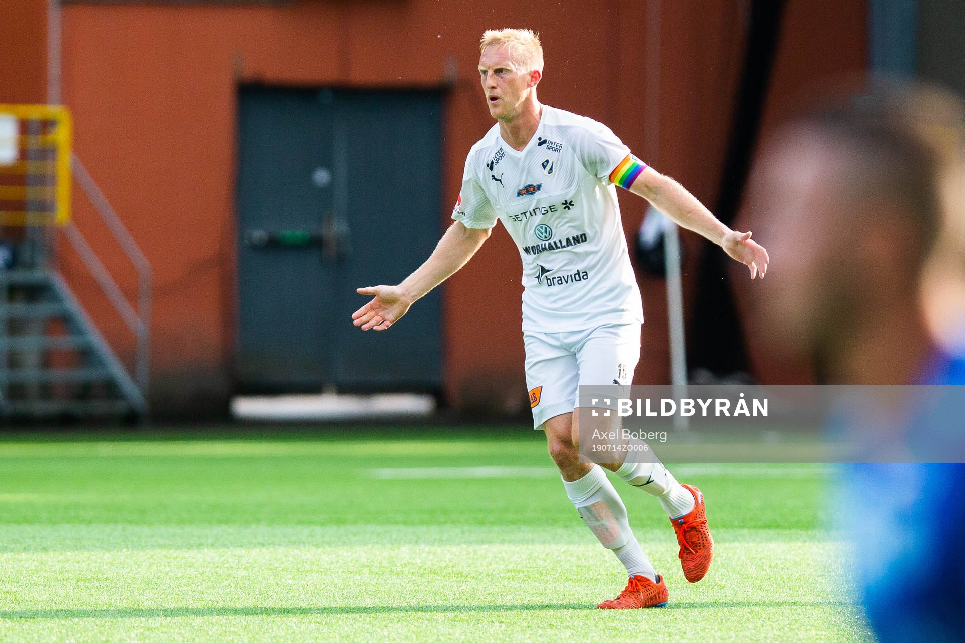 Halmstads Peter Larsson under fotbollsmatchen i Superettan mellan Norrby och Halmstad den 14 april 2019 i Borås.